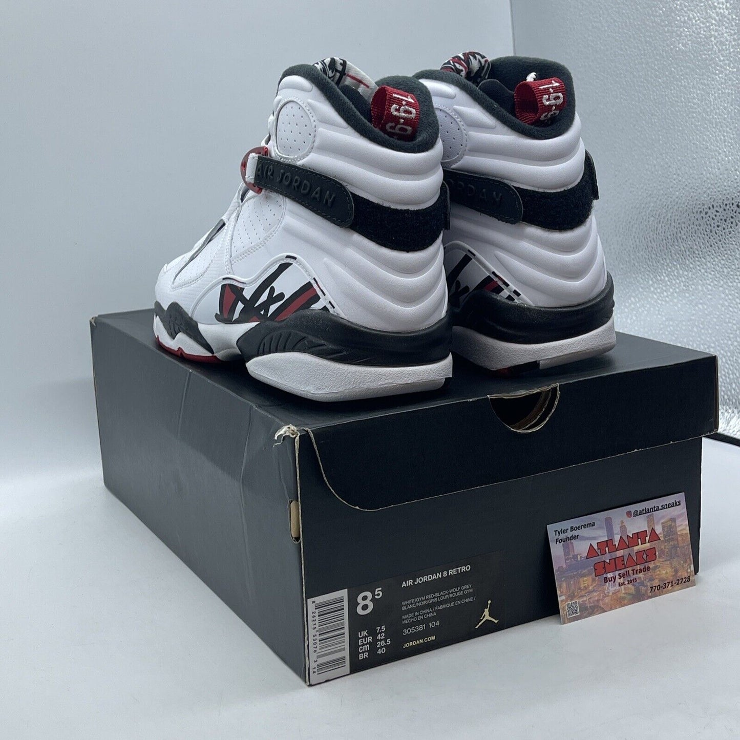 Size 8.5 - Air Jordan 8 Retro Alternate White Black Red Leather (305381-104)