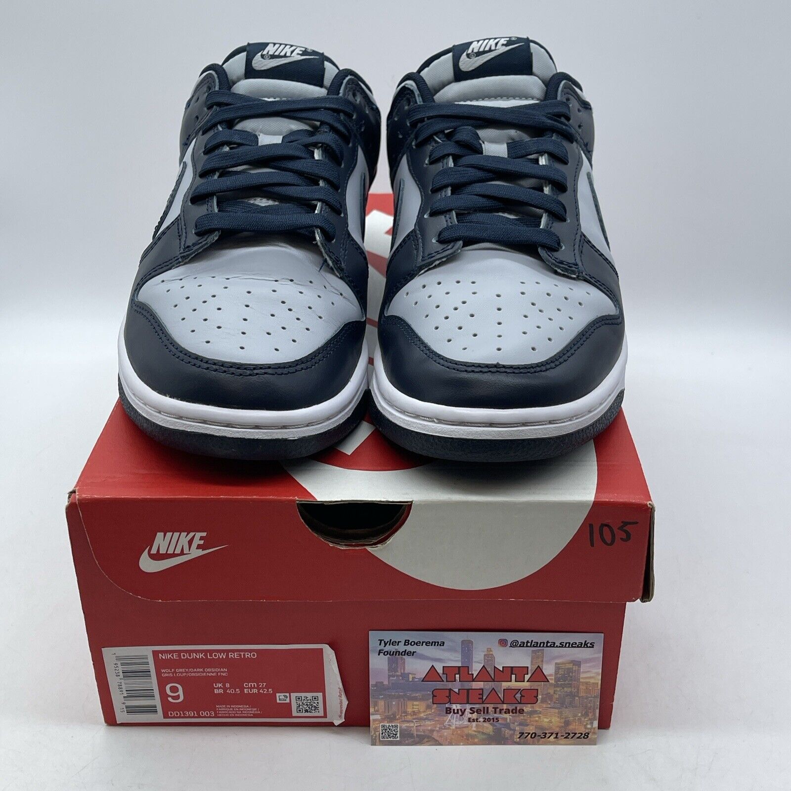 Size 9 - Nike Dunk Low Georgetown Navy White Grey Leather (DD1391-003)