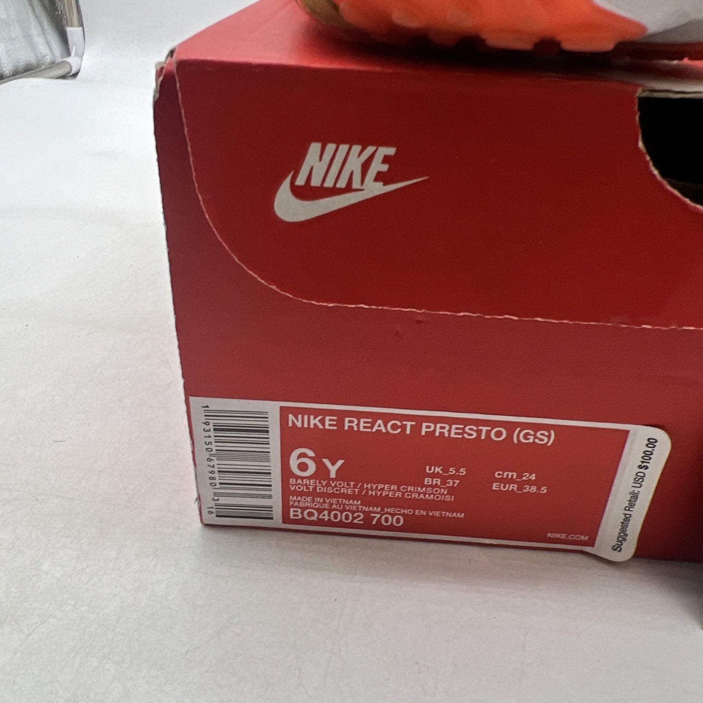 Size 6Y - Nike React Presto GS Barely Volt Unisex Big Kid’s (BQ4002-700)