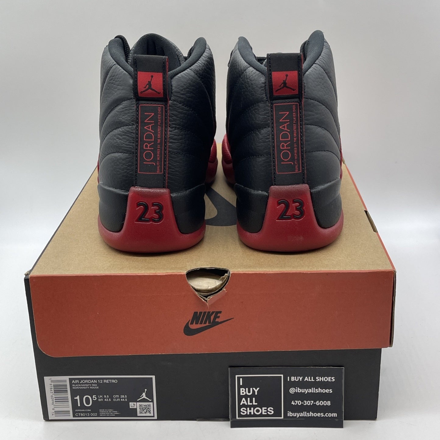 Size 10.5 - Air Jordan 12 Retro 2025 Flu Game Black Red Leather (CT8013-002)