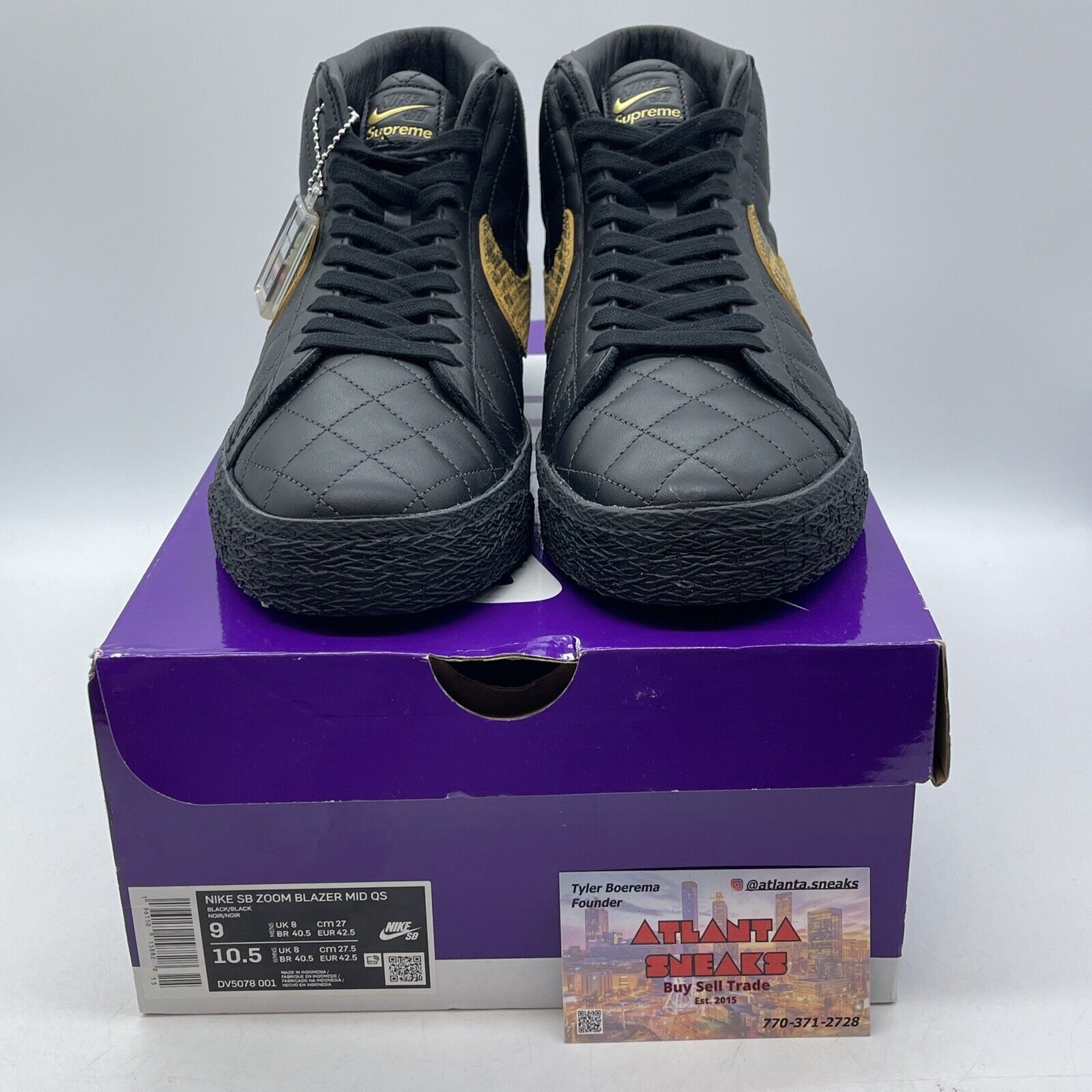 Size 9 - Nike Supreme x Zoom Blazer QS SB Mid Black Snakeskin (DV5078-001)