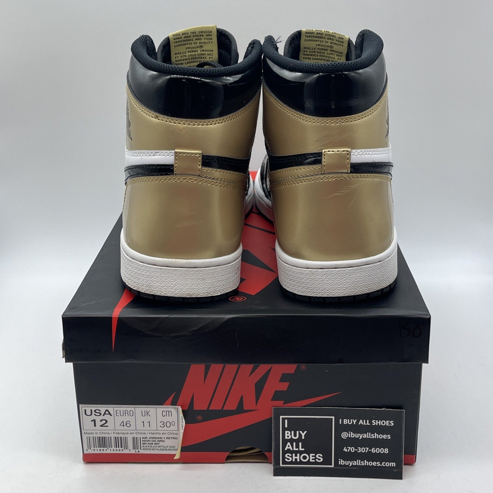 Size 12 - Air Jordan 1 Retro OG NRG High Gold Toe Black Leather (861428-007)