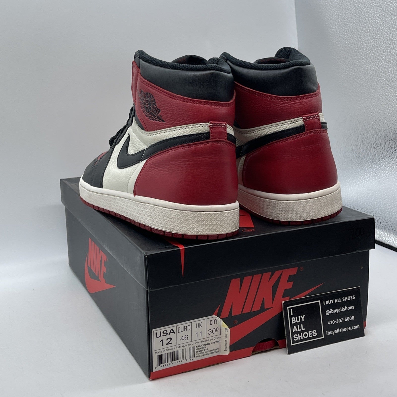 Size 12 - Jordan 1 Retro OG High Bred Toe Black Red Leather (555088-610)