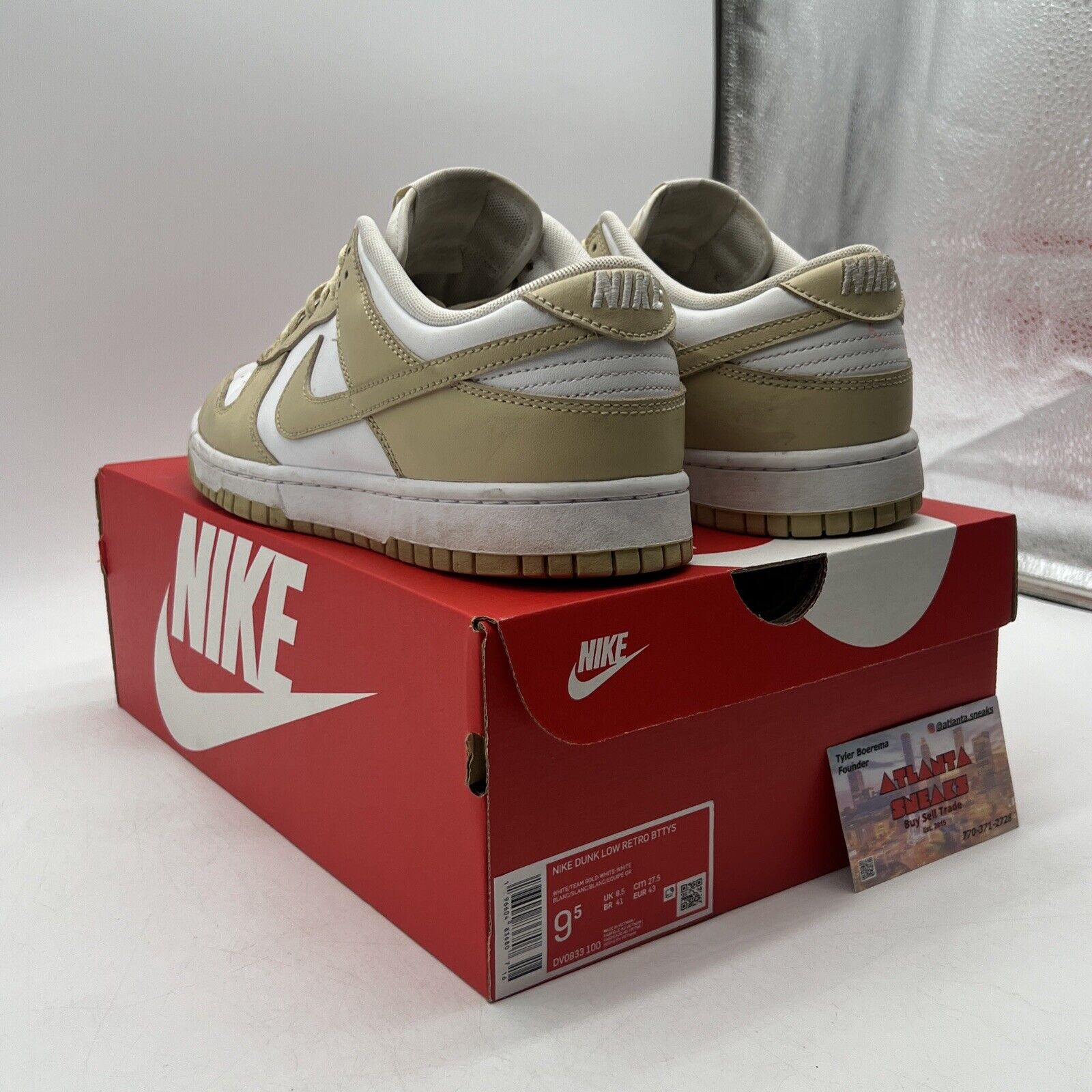 Size 9.5 - Nike Dunk Low Team Gold White Tan Leather (DV0833-100)