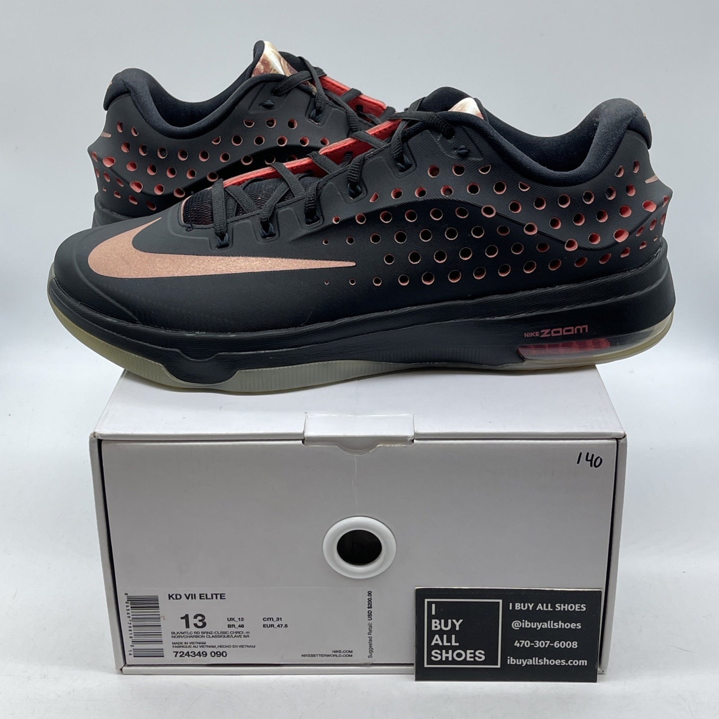 Size 13 - Nike KD 7 Rose Gold Black Leather (724349-090)