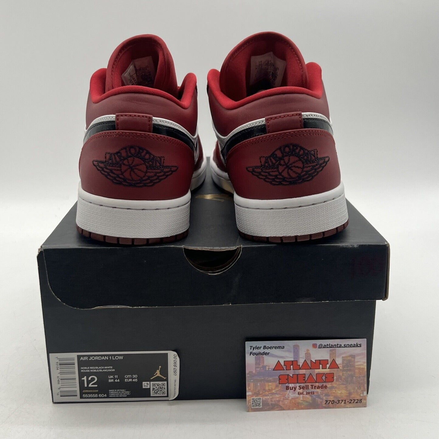 Size 12 - Air Jordan 1 Low Noble Red White Black Leather Maroon (553558-604)