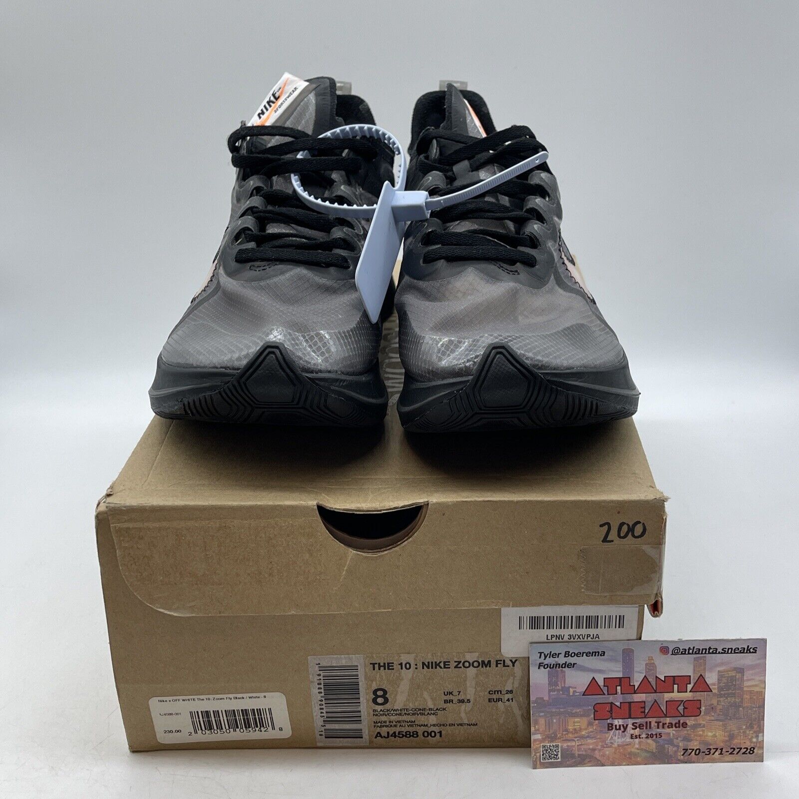 Size 8 - Nike Off-White x Zoom Fly SP Black White Orange (AJ4588-001)