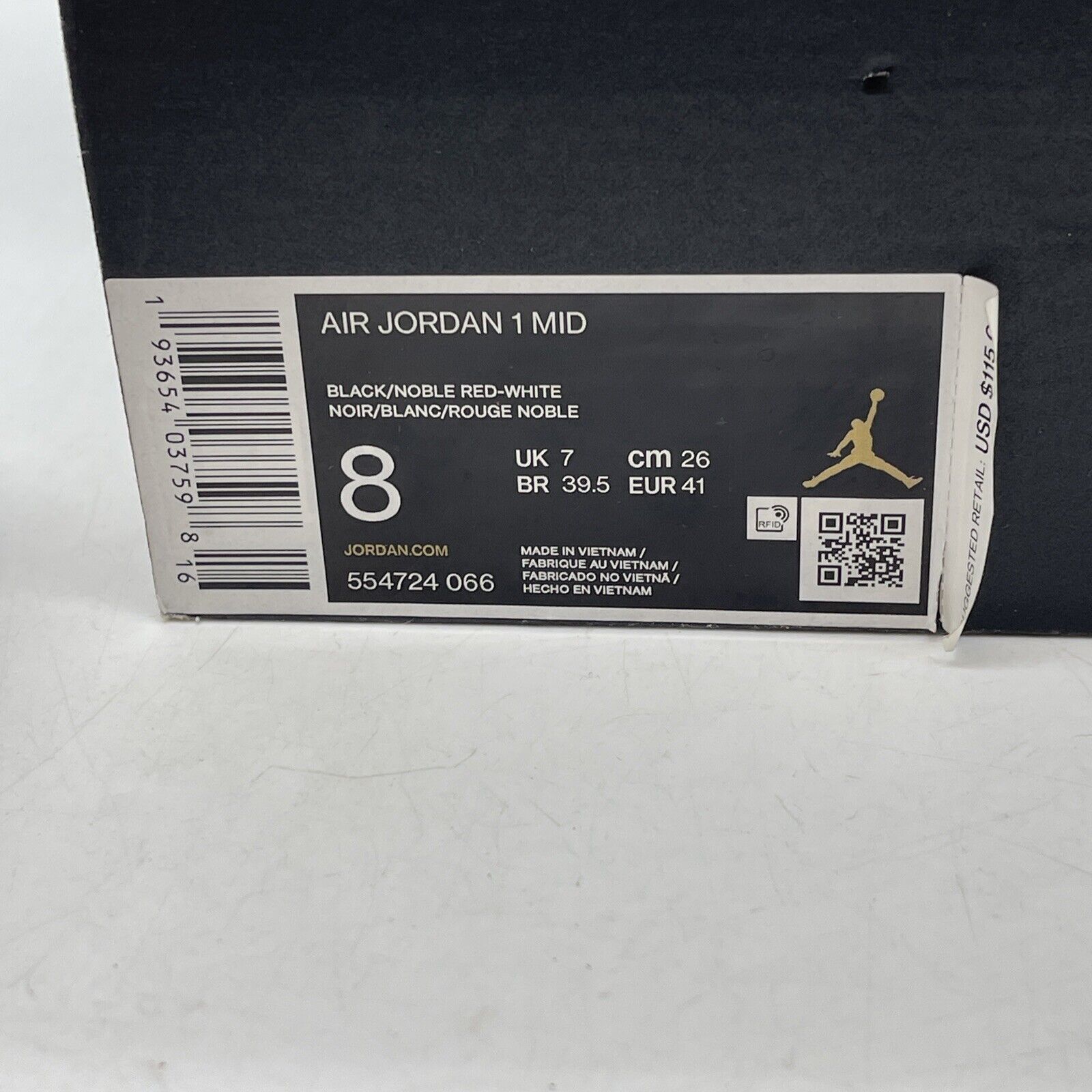 Size 8 - Air Jordan 1 Mid Noble Red Purple Black White Leather (554724-066)