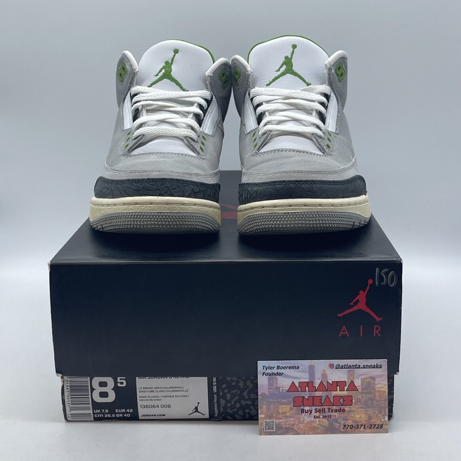 Size 8.5 - Air Jordan 3 Retro Chlorophyll White Black Gray Green (136064-006)