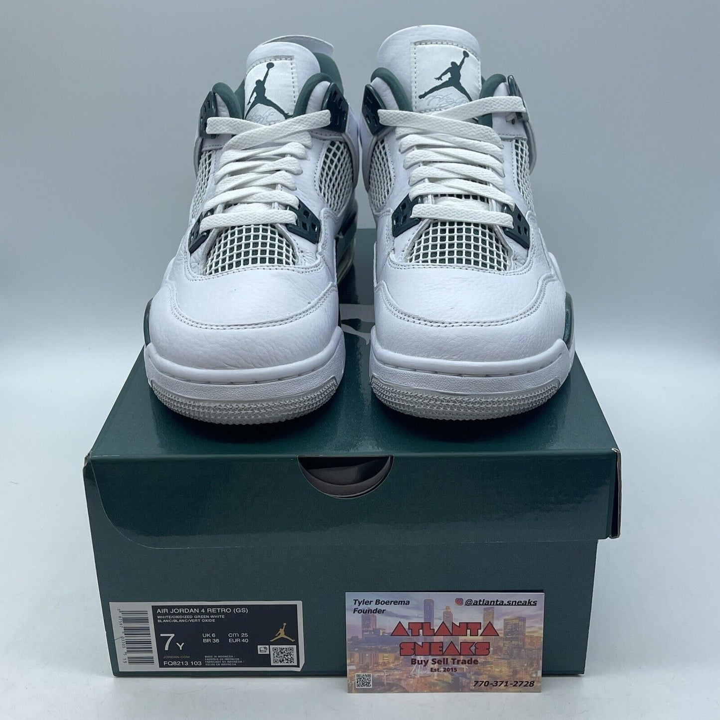 Size 7Y - Jordan 4 Retro White/Oxidized Green-White Leather (FQ8213 103)