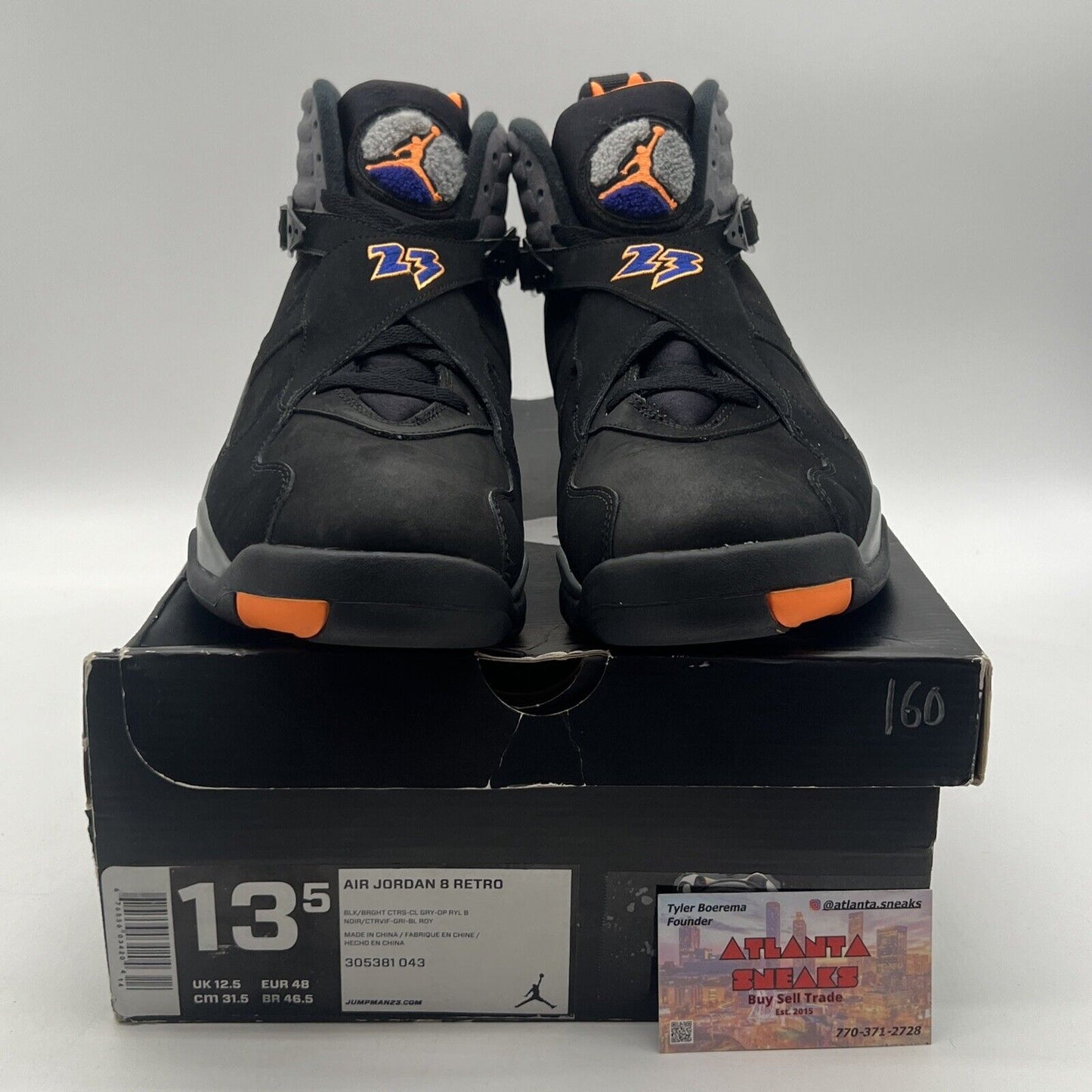 Size 13.5 - Air Jordan 8 Retro Phoenix Suns Black Grey Suede Orange (305481-043)