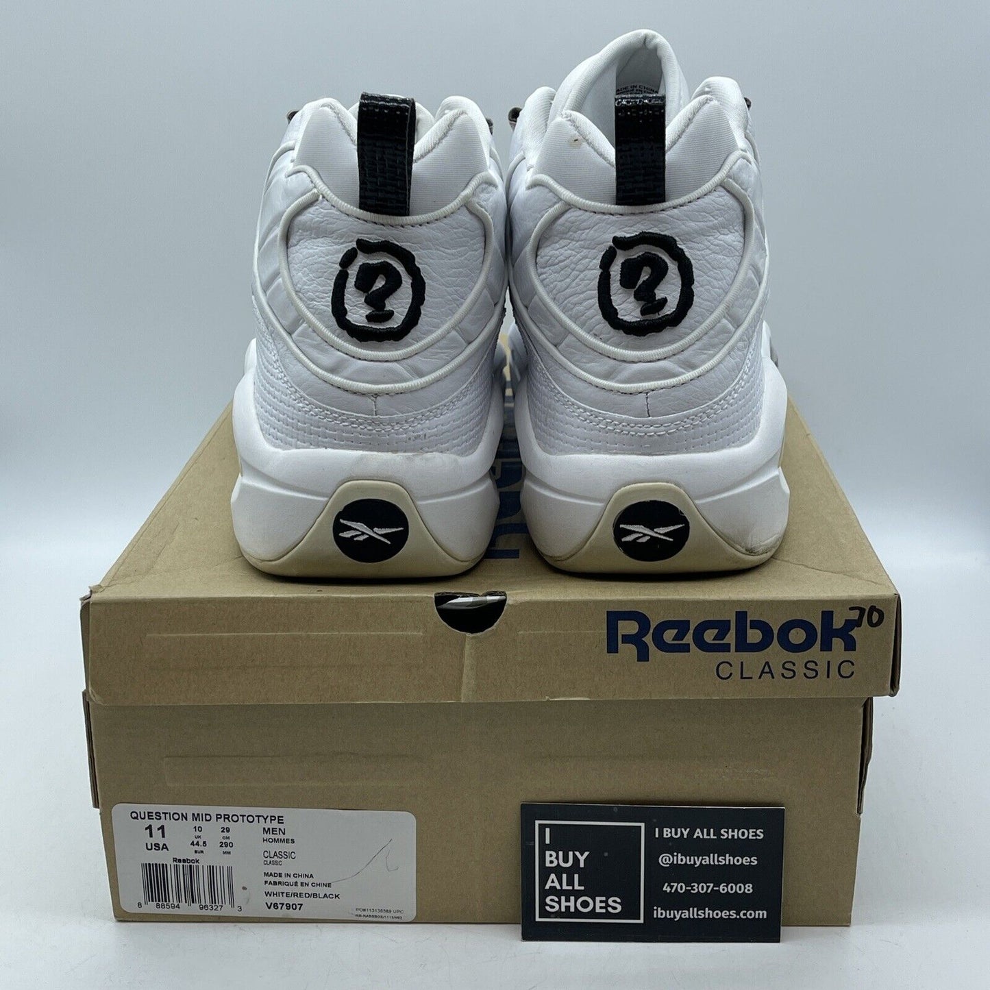 Size 11 - Reebok Question Mid Prototype White Black Red Leather (V67907)