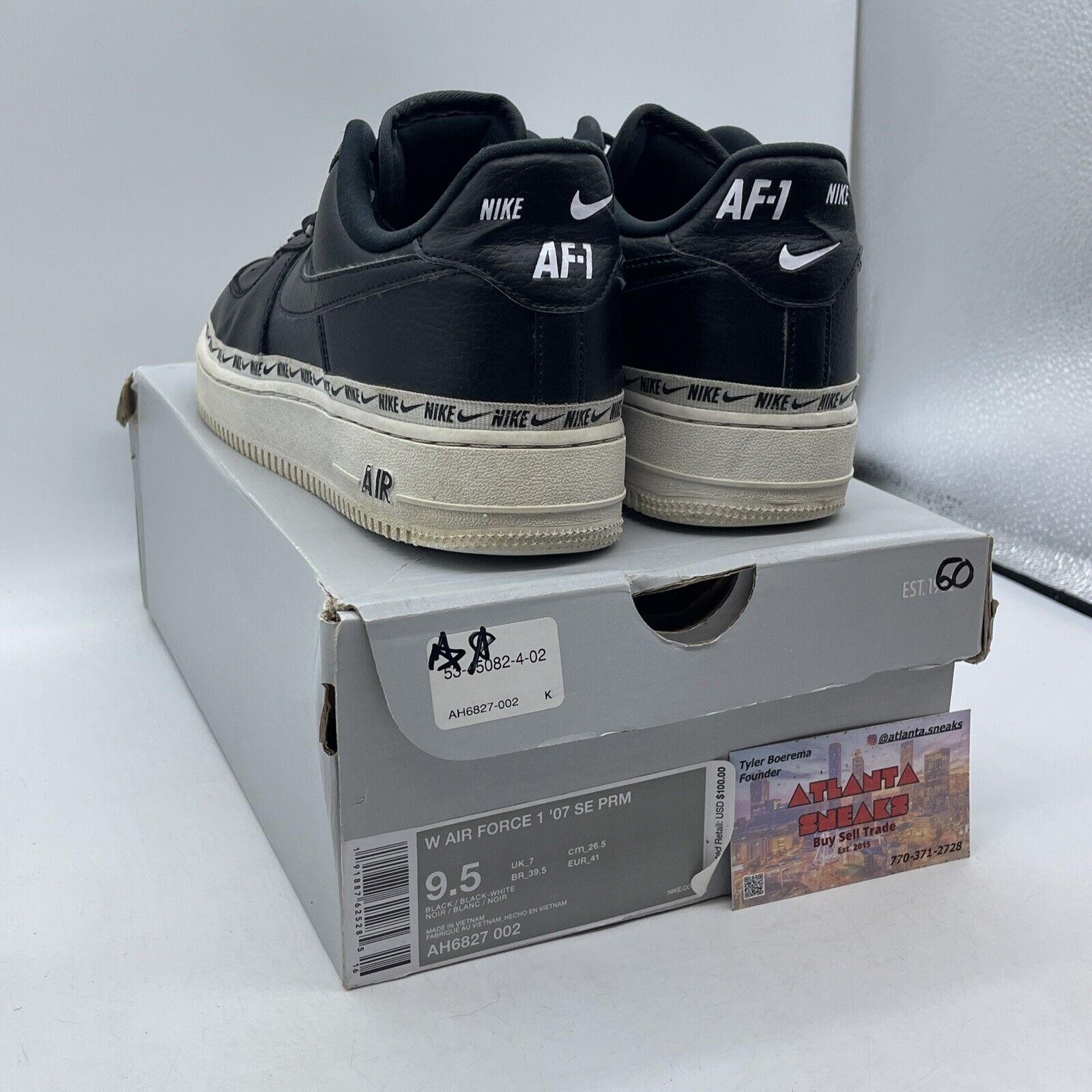 Size 9.5 - Nike Air Force 1 Low Ribbon Pack Black White Leather (AH6827-002)