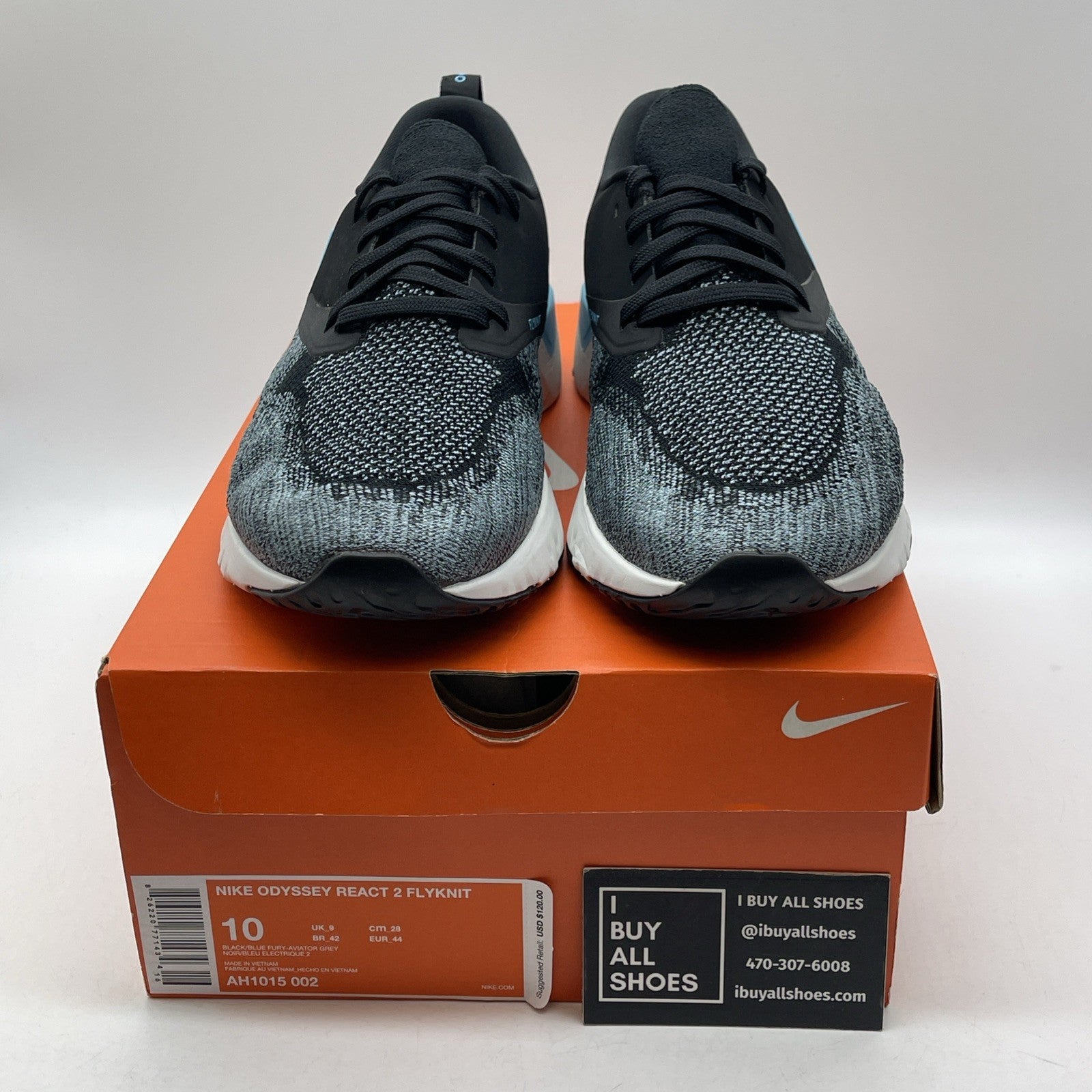 Size 10 - Nike Odyssey React 2 Flyknit Black Aviator Grey Suede (AH1015-002)