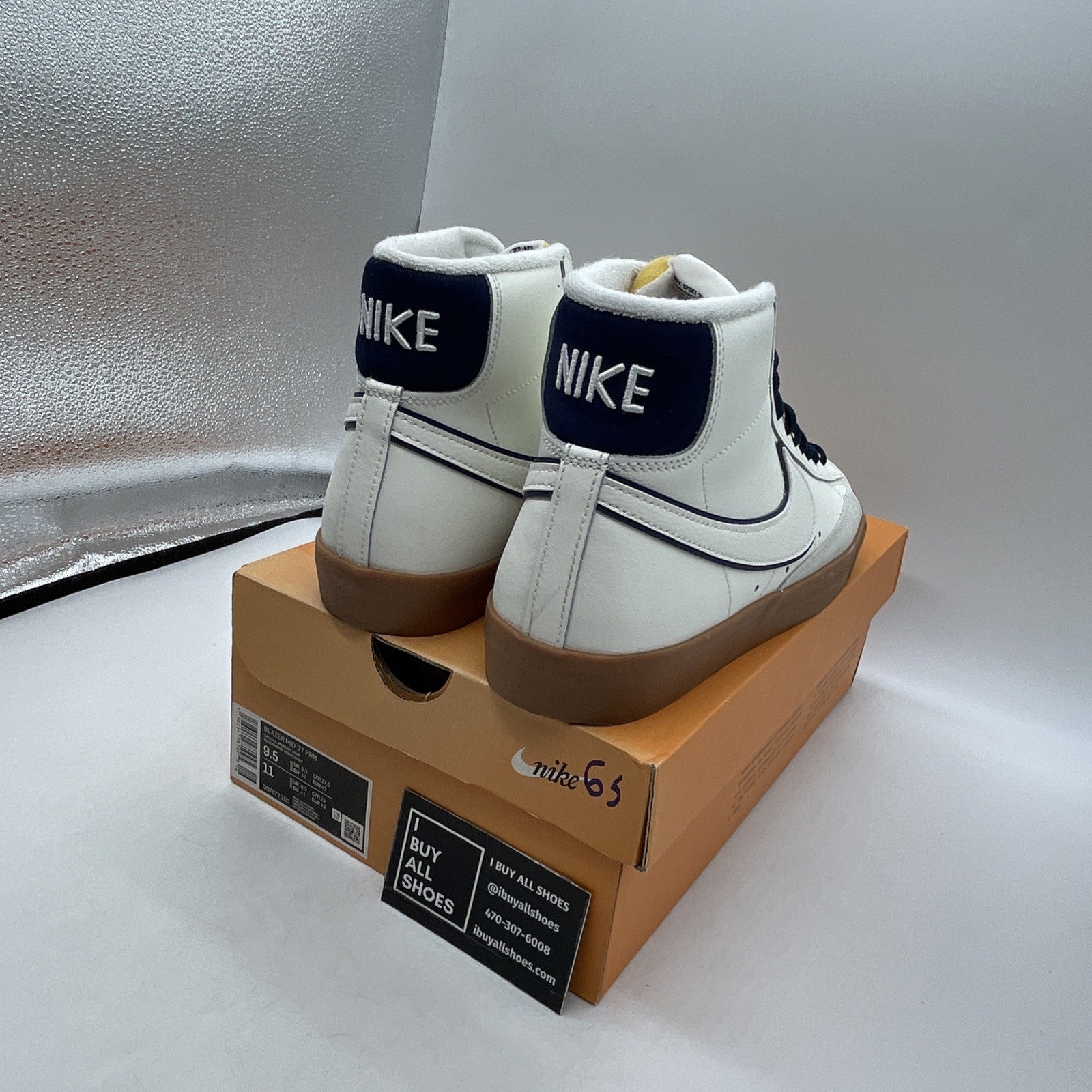 Size 9.5 - Nike Blazer '77 Premium Mid Sail Navy Gum (DQ7672-100)