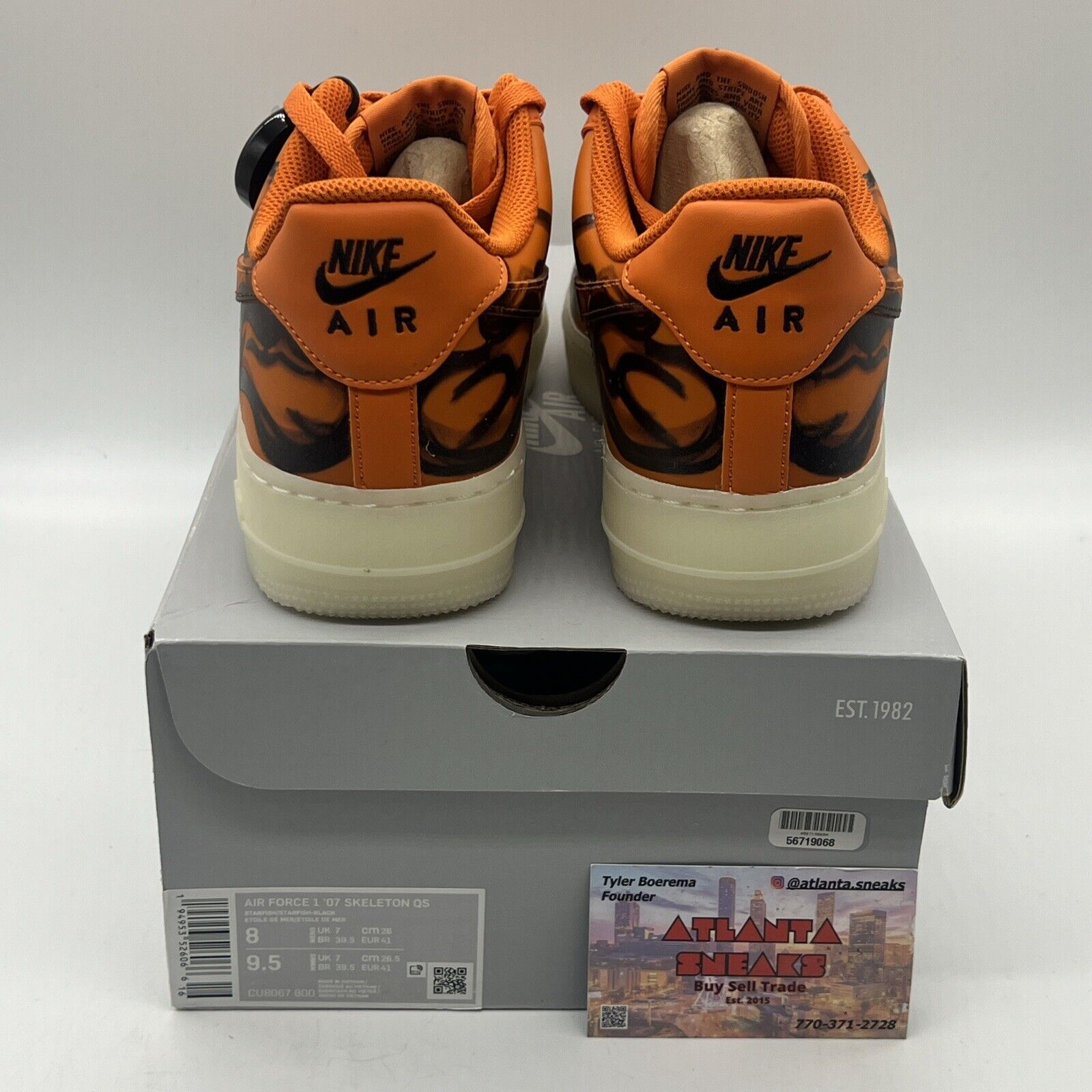 Nike Air Force 1 Low Orange Skeleton Halloween 2020 Size 8 CU8067-800 Brand New