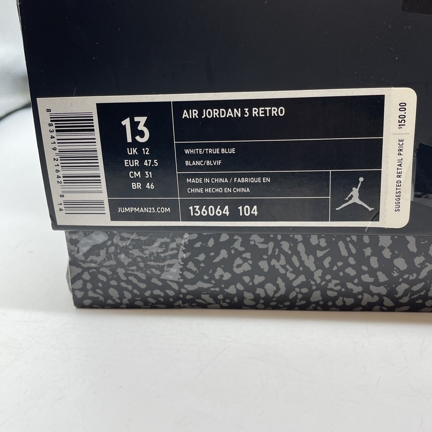 Size 13 - Air Jordan 3 Retro 2011 True Blue White Leather (136064-104)