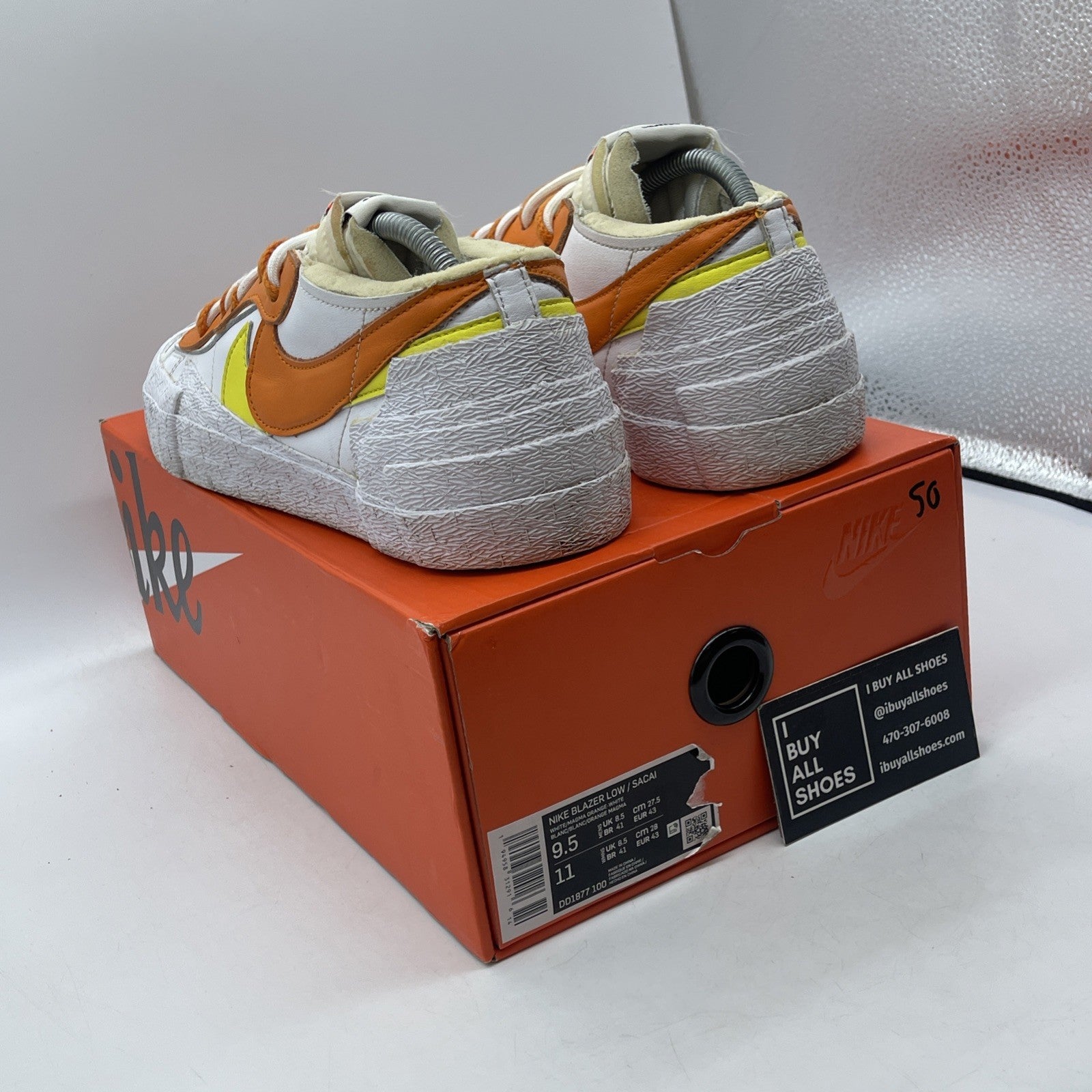Size 9.5 - Nike sacai x Blazer Low Magma Orange White Leather (DD1877-100)
