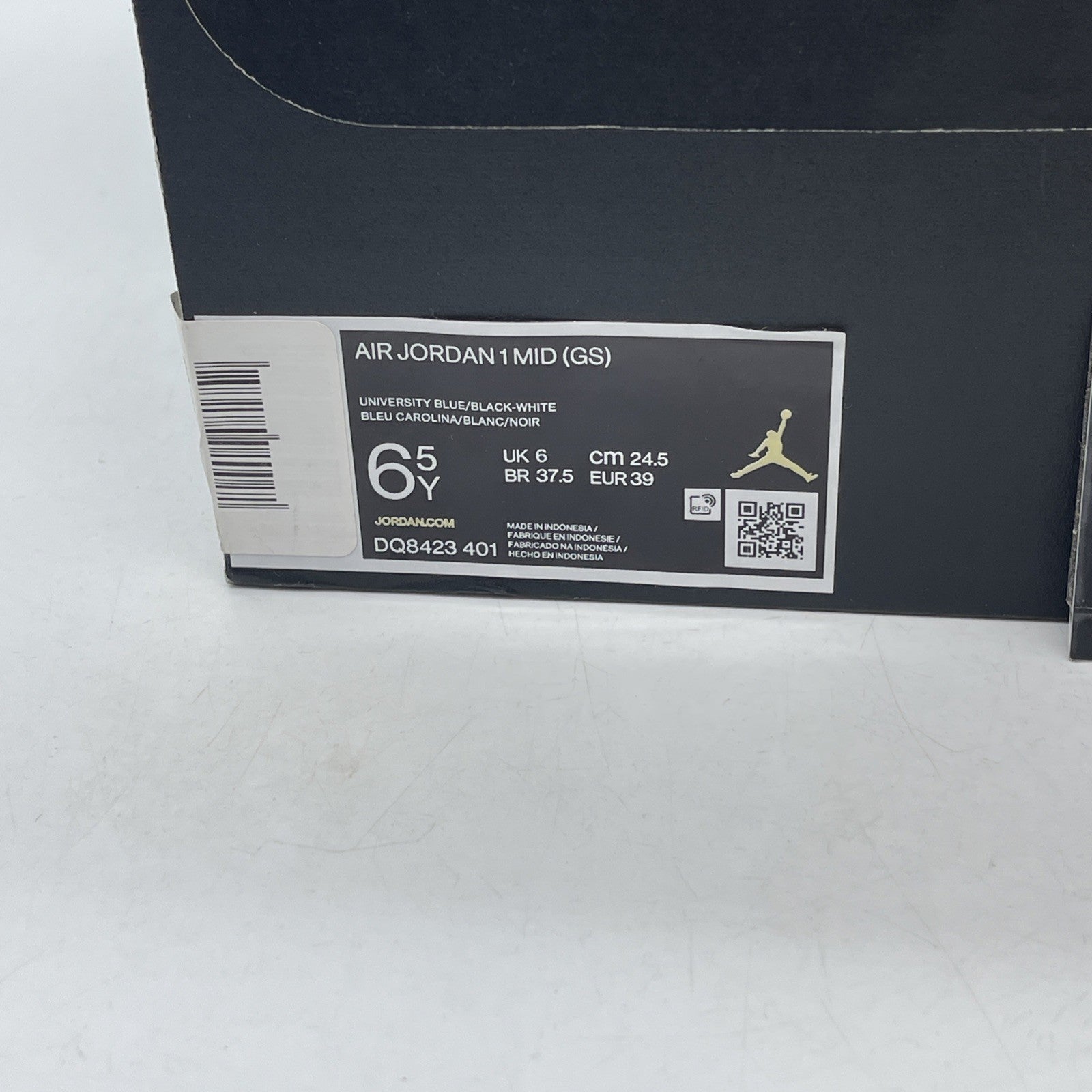 Size 6.5Y (GS) - Air Jordan 1 Mid University Blue Black Leather (DQ8423-401)