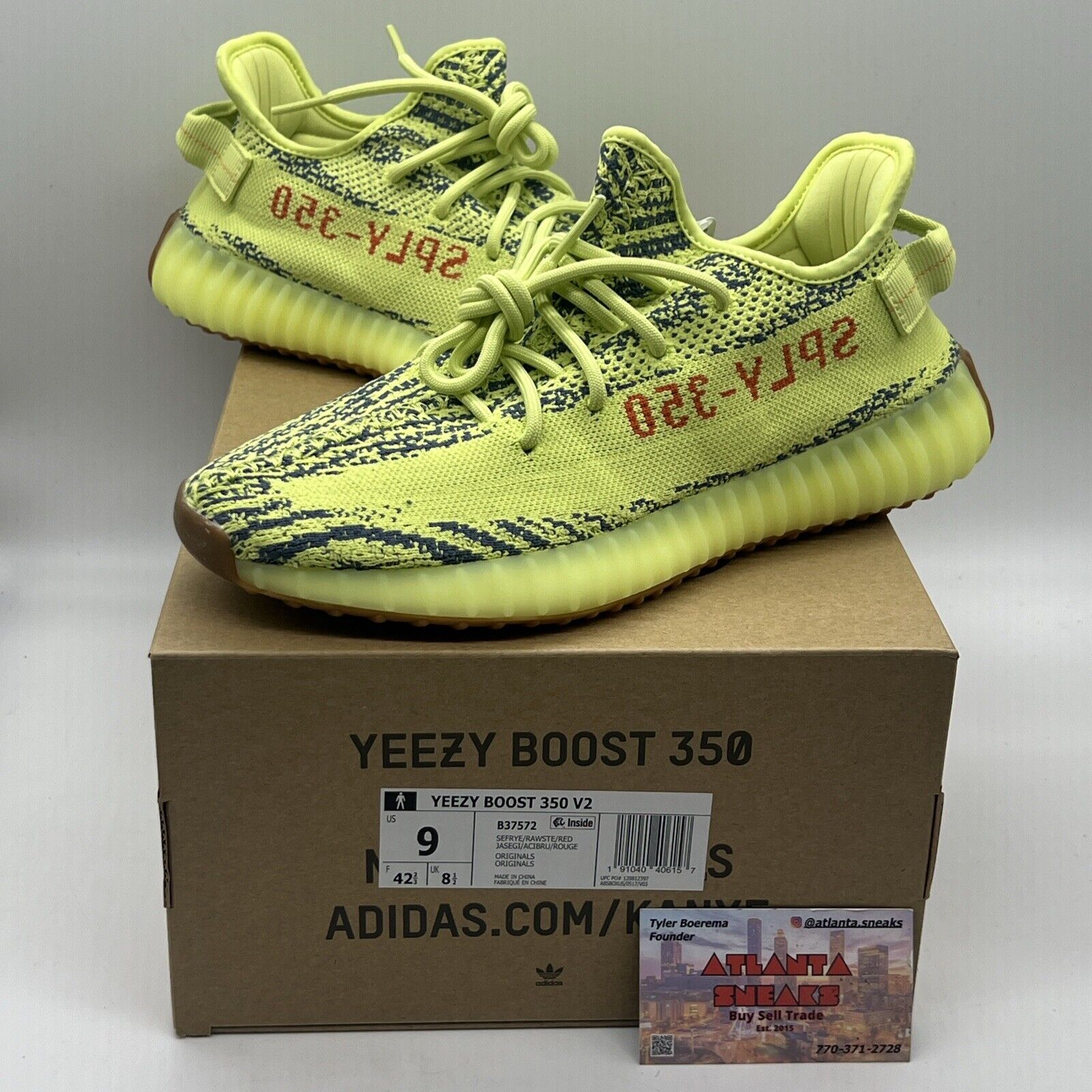 Size 9 - adidas Yeezy Boost 350 V2 Low Semi Frozen Yellow Brand New Og All DS