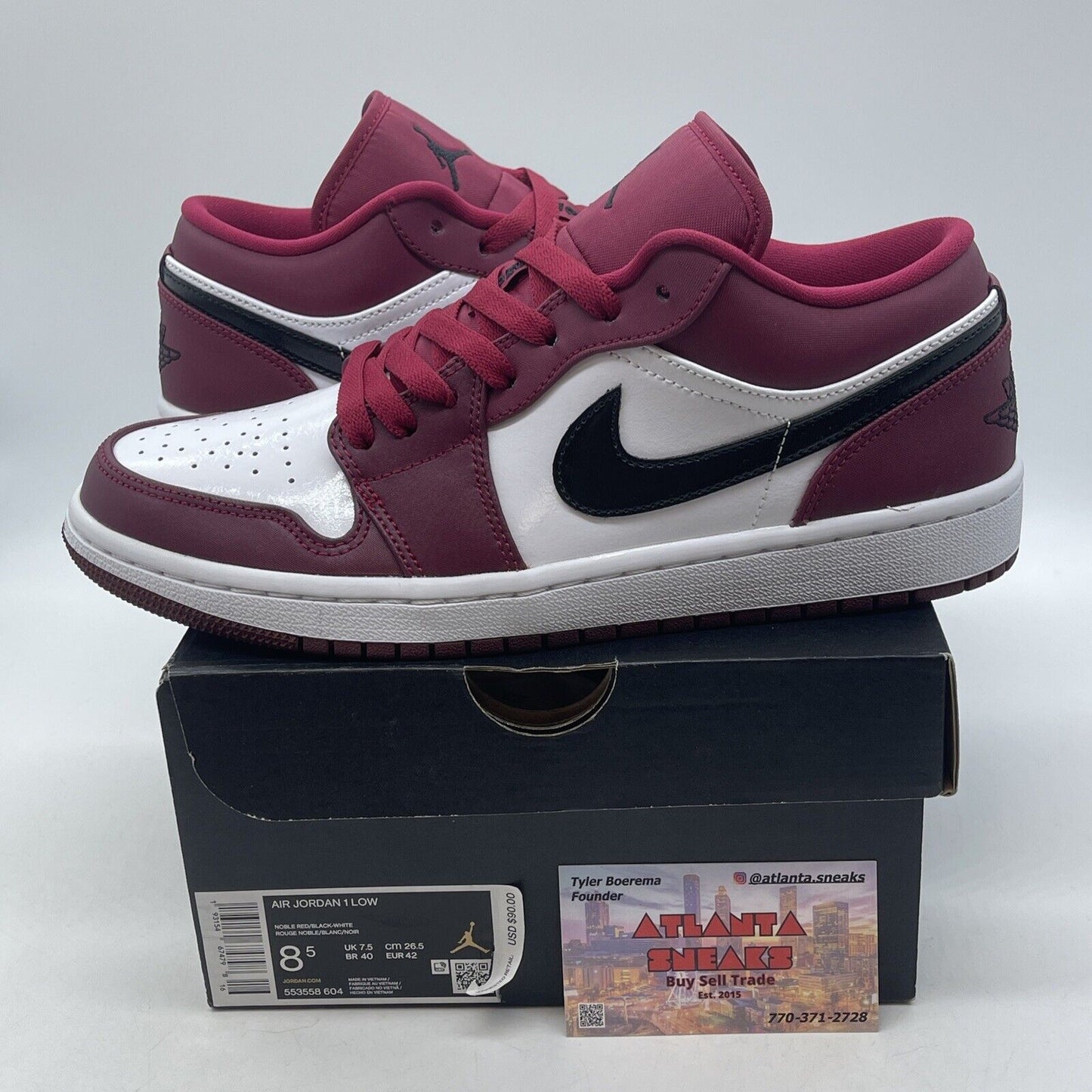 Size 8.5 - Air Jordan 1 Low Noble Red White Black (553558-604)