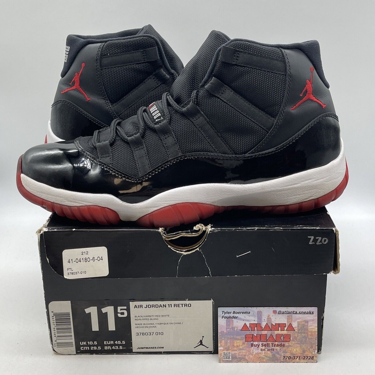 Size 11.5 - Jordan 11 Retro Bred 2012 Black White Red Leather Suede (378037-010)