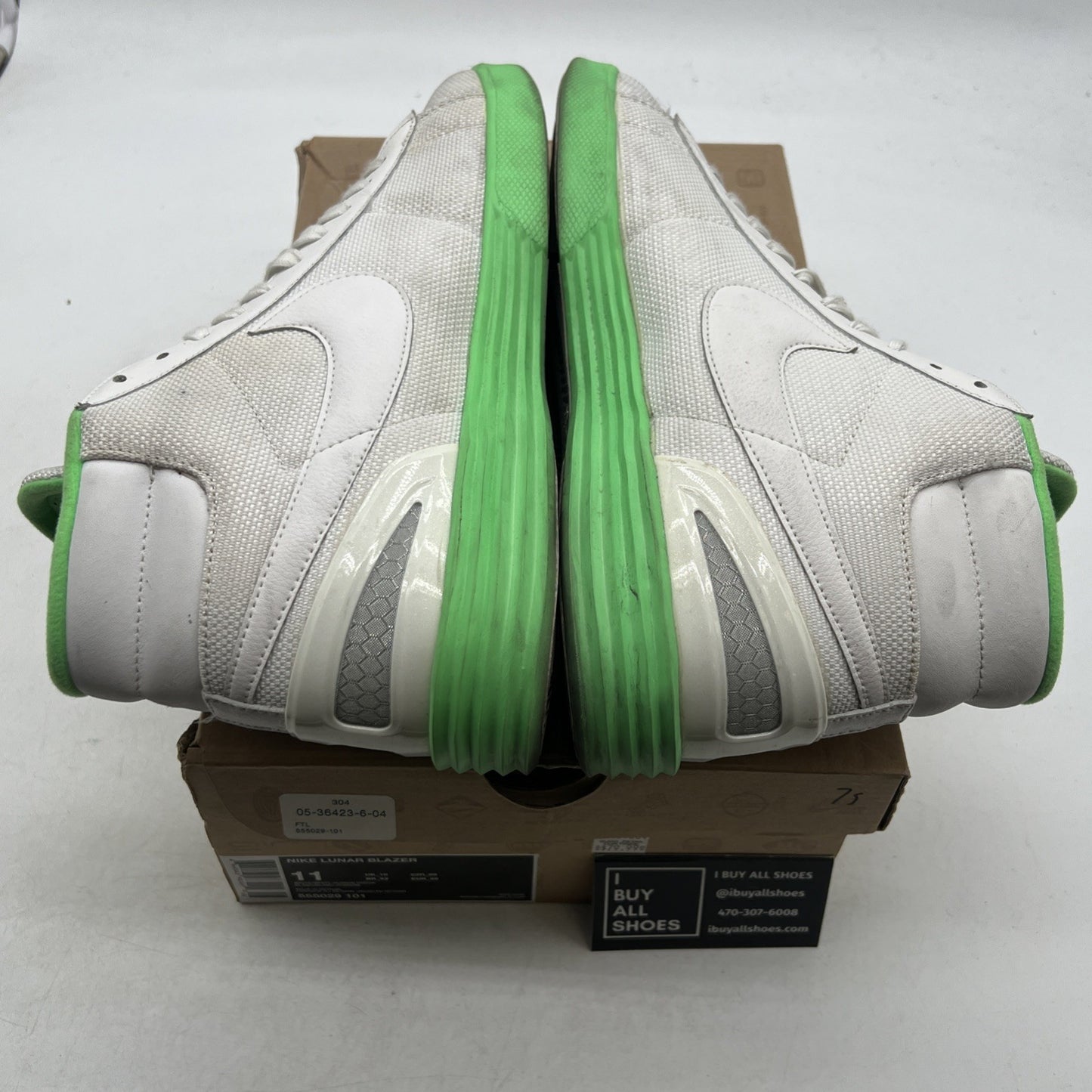 Size 11 - Nike Lunar Blazer White Poison Green (555029-101)