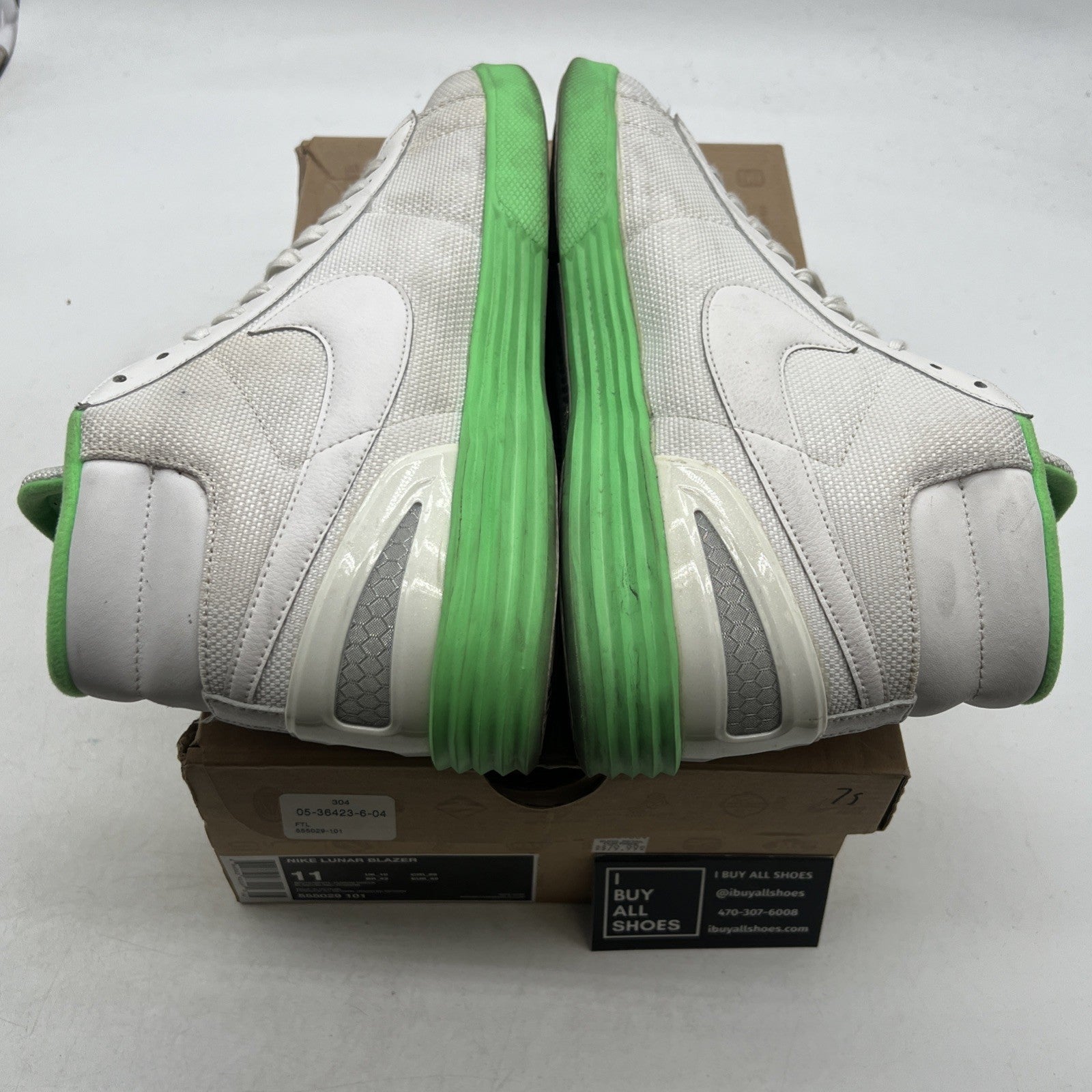 Size 11 - Nike Lunar Blazer White Poison Green (555029-101)