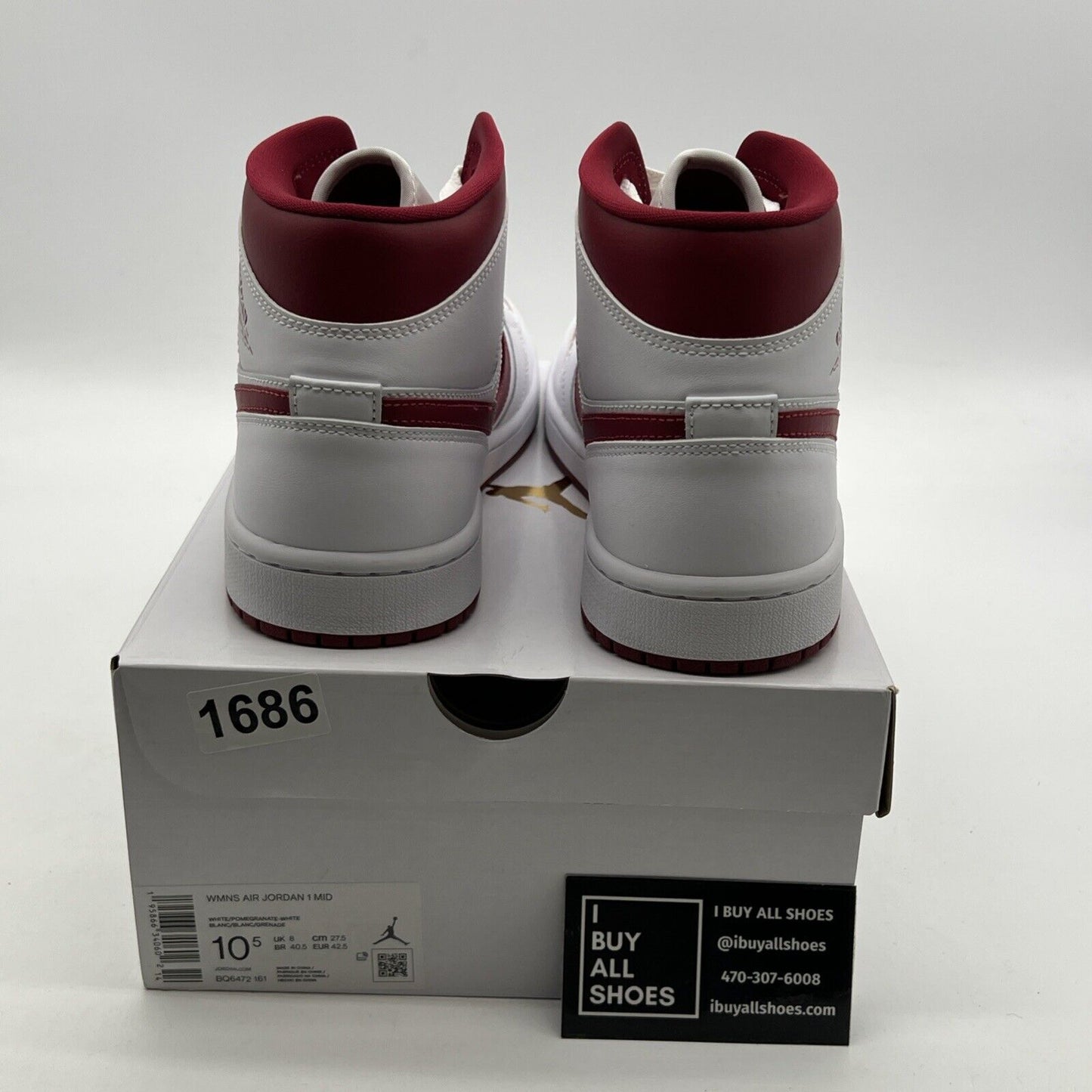 Size 10.5 - Air Jordan 1 Mid White Pomegranate W (BQ6472-161)