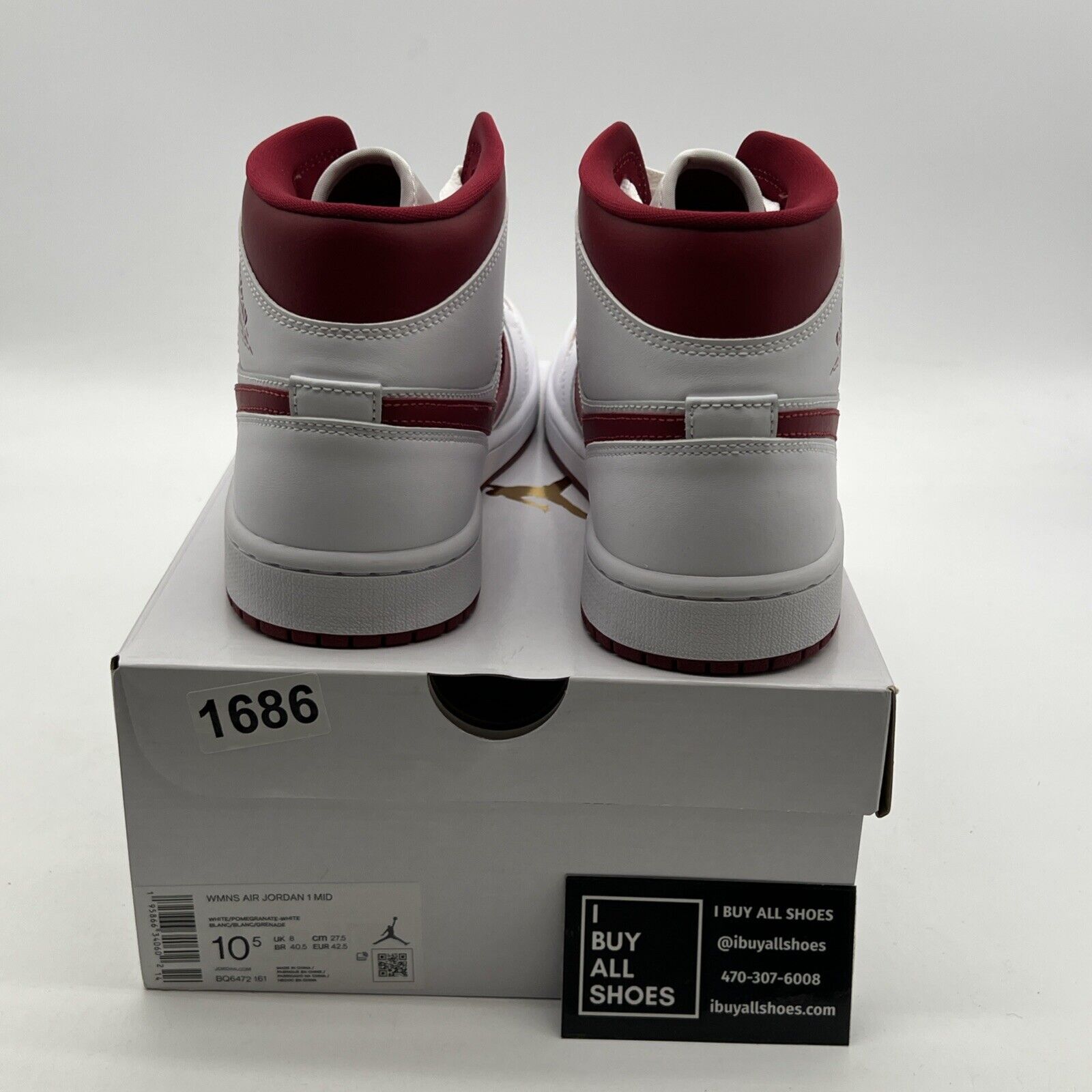 Size 10.5 - Air Jordan 1 Mid White Pomegranate W (BQ6472-161)