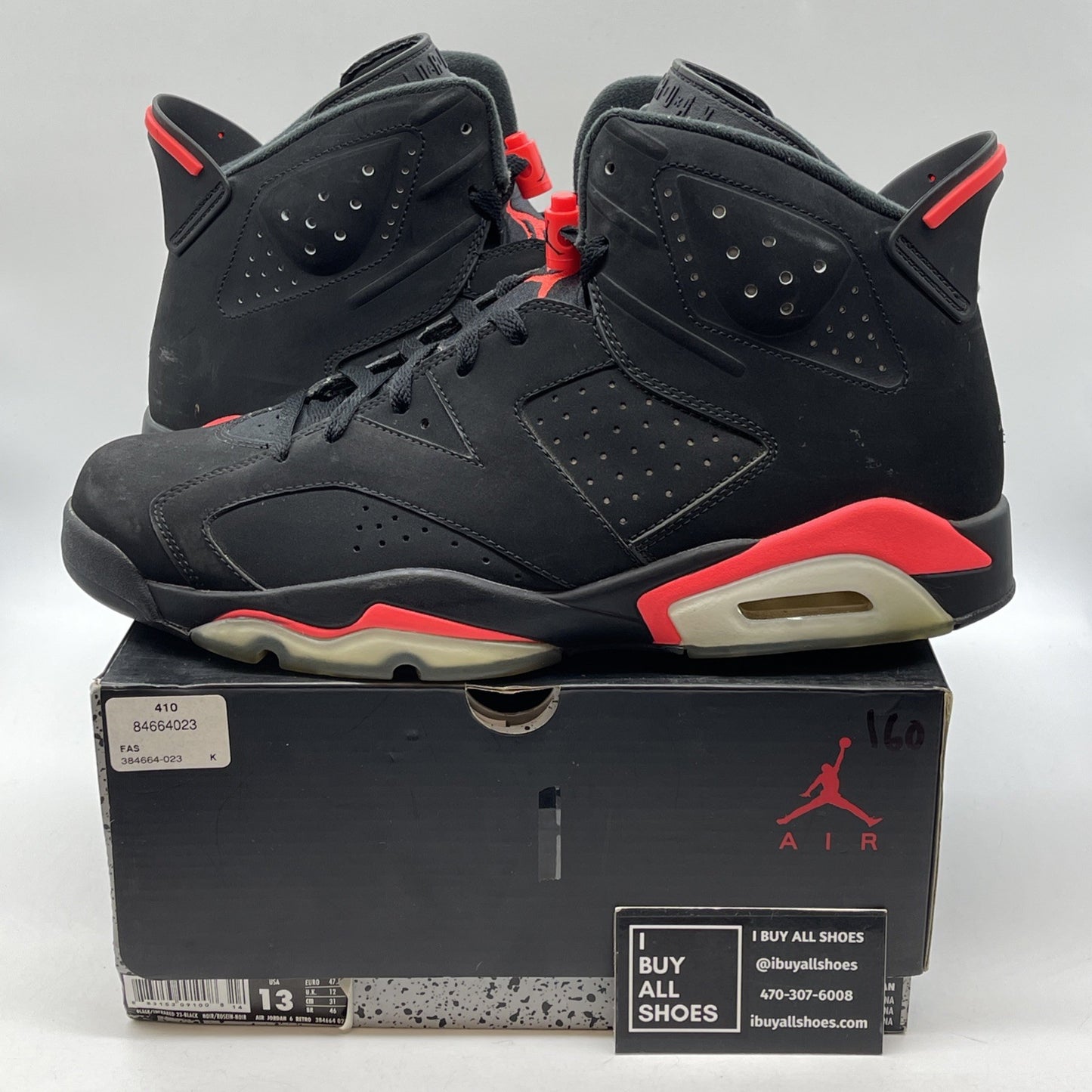 Size 13 - Jordan 6 Retro Infrared Black 2014 Black Pink Suede (384664-023)