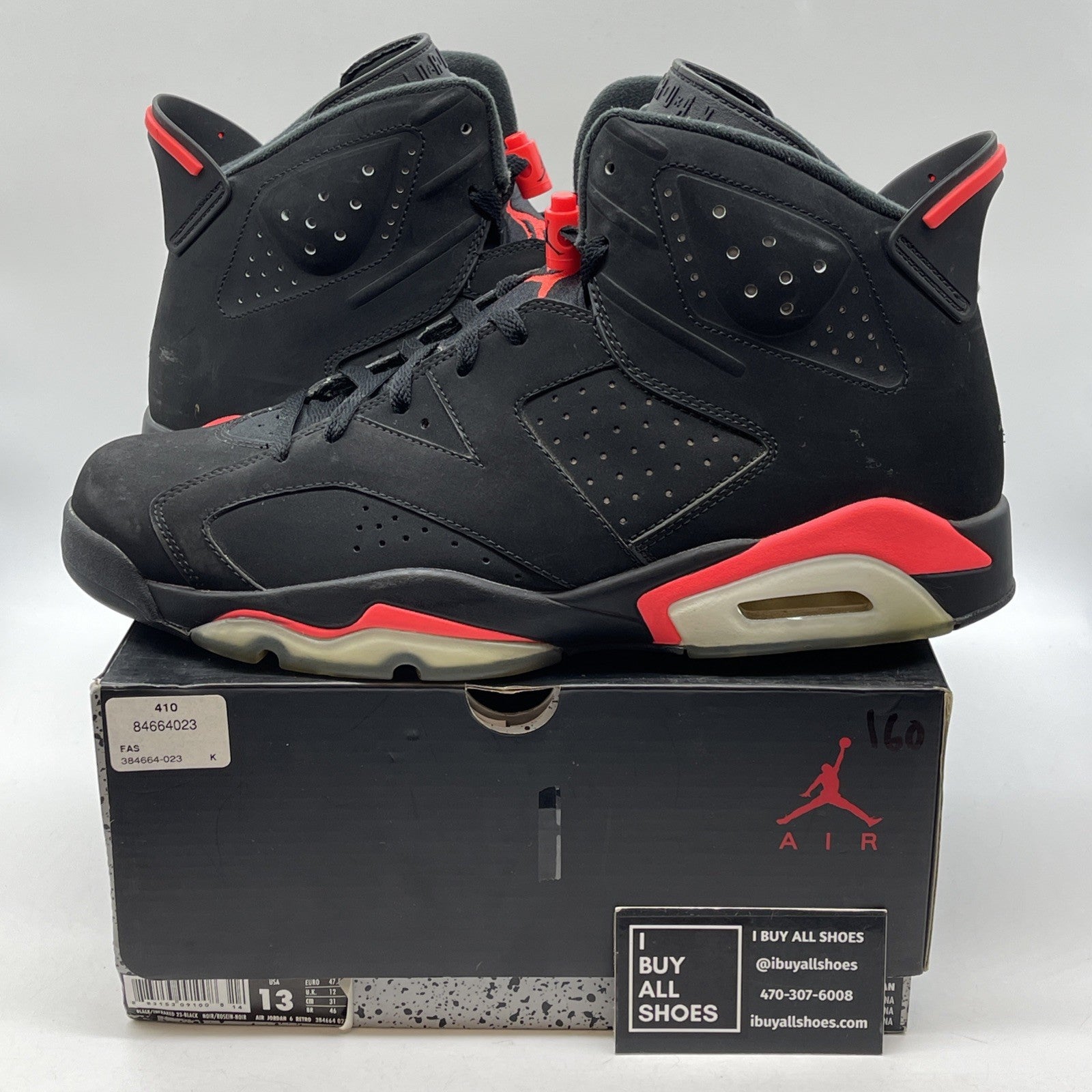 Size 13 - Jordan 6 Retro Infrared Black 2014 Black Pink Suede (384664-023)