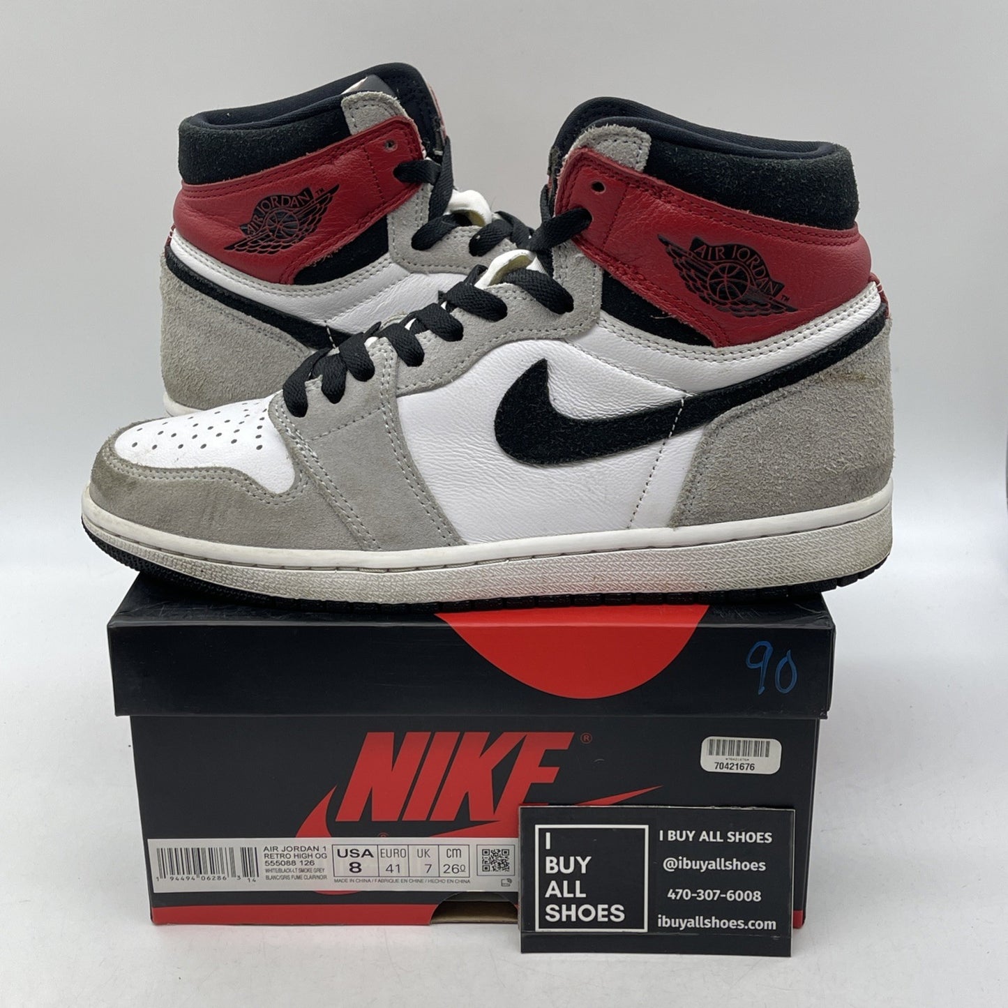 Size 8 - Jordan 1 Retro High OG Smoke Gray 2020 Suede Leather (555088-126)