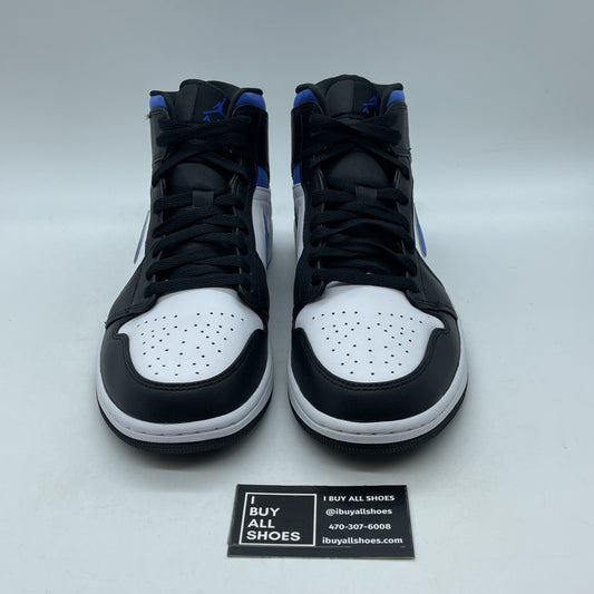 Size 11 - Air Jordan 1 Mid Racer Blue Black White Leather Suede (554724-140)