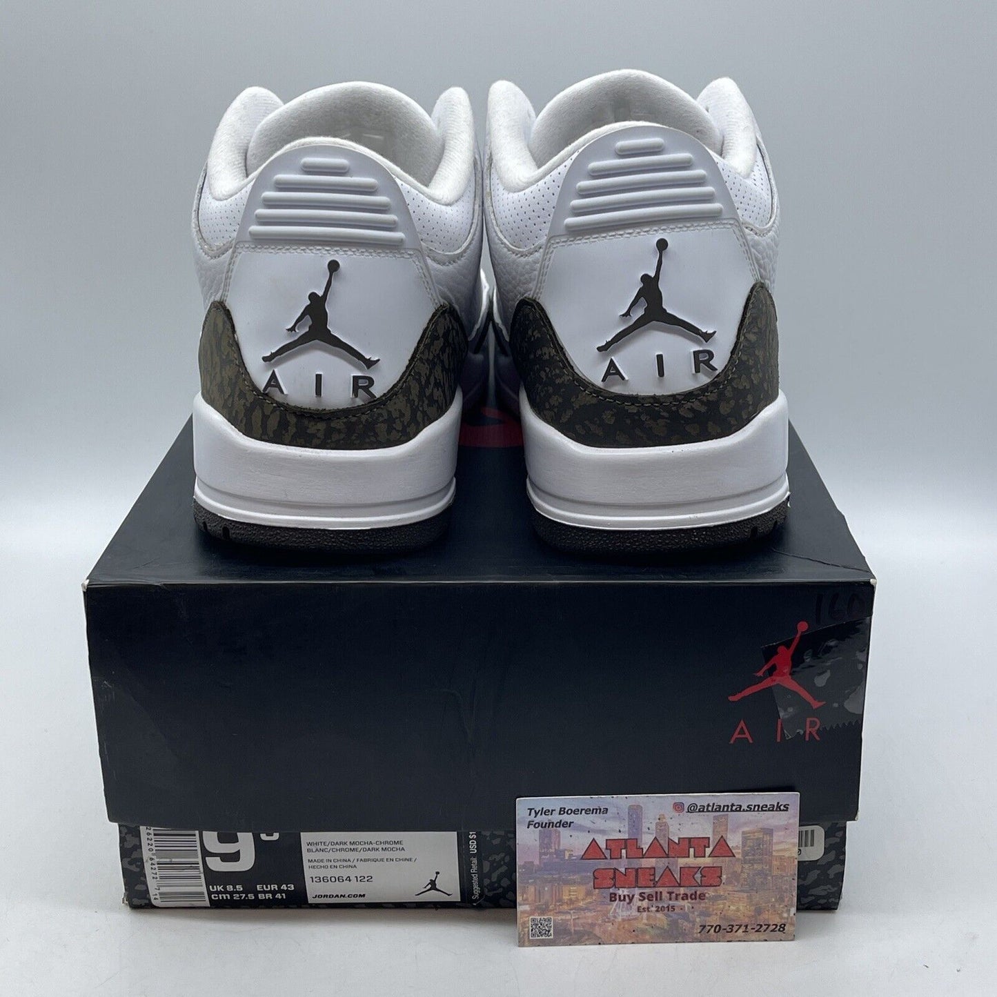 Size 9.5 - Air Jordan 3 Retro 2018 Mocha Brown Suede White Leather (136064-122)