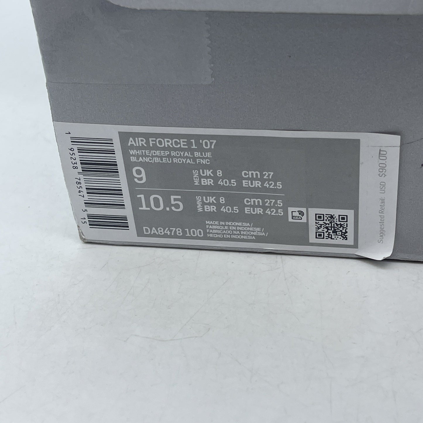 Size 9 - Nike Air Force 1 '07 First Use - White University Blue (DA8478-100)