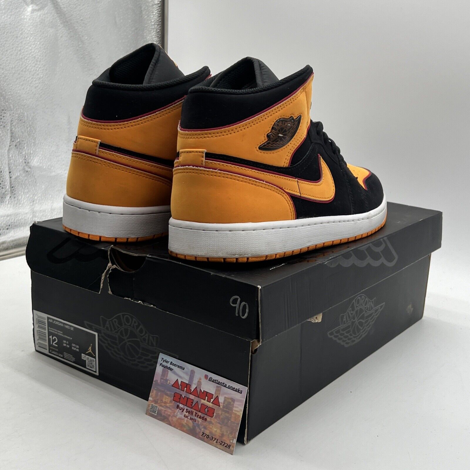 Size 12 - Jordan 1 Mid SE Black Vivid Orange Black Red Suede White (FJ4923-008)