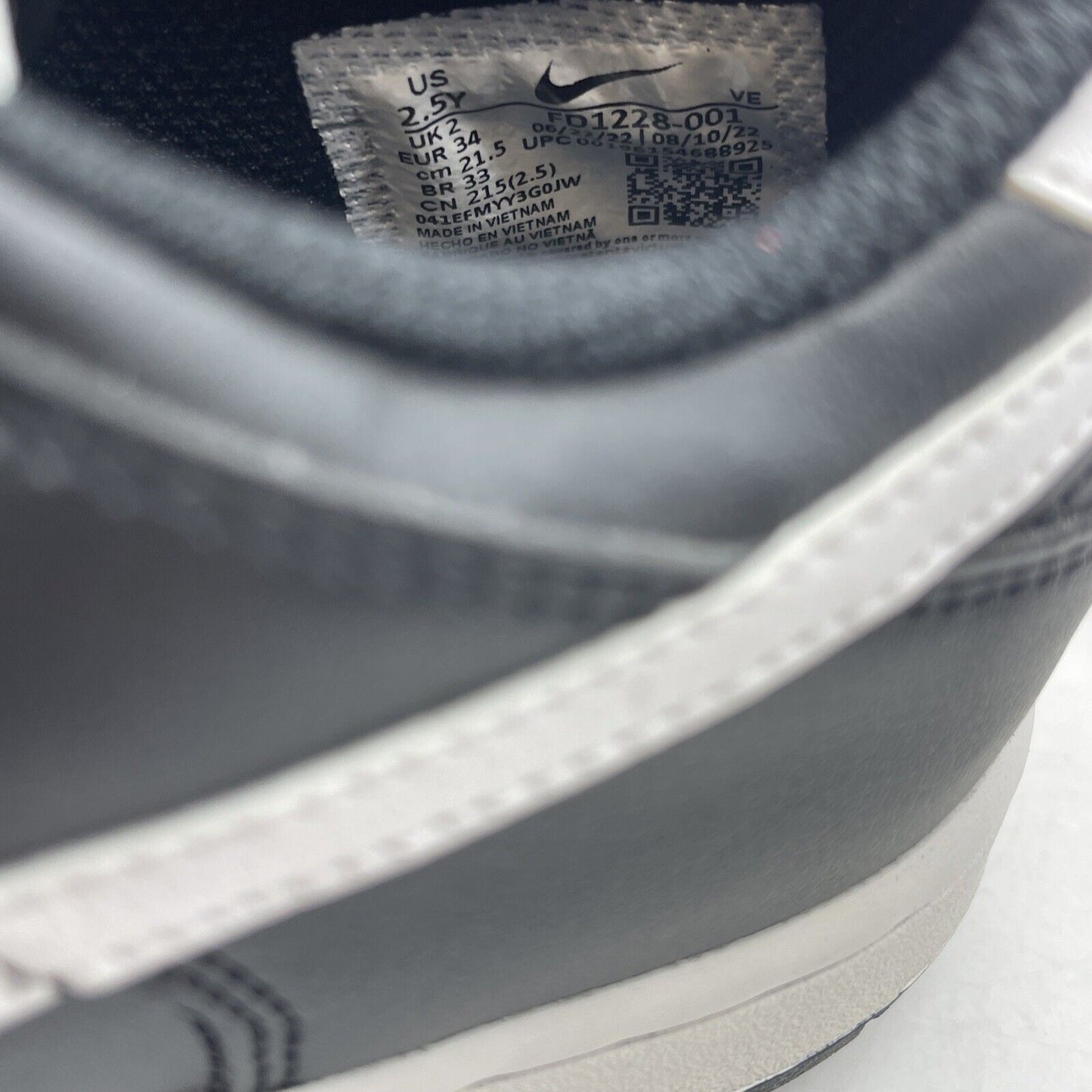 Size 2.5Y - Nike Dunk Low Black Panda 2.0 White Leather (FD1228-001)