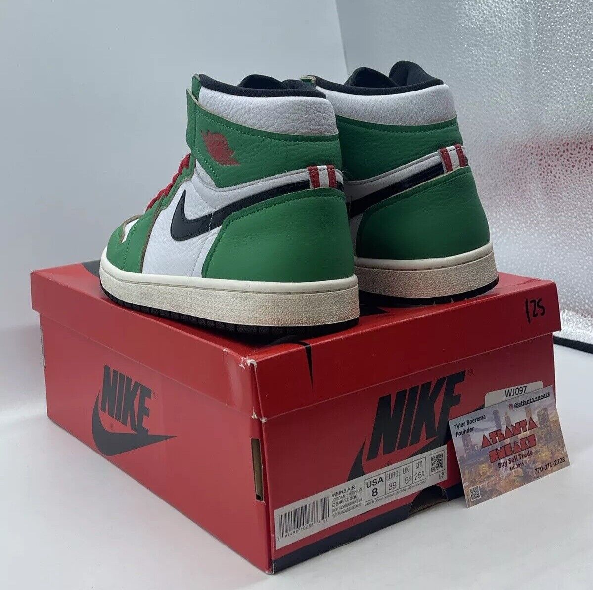 Size 8 - Air Jordan 1 Retro OG High Lucky Green W White Black Red (DB4612-300)