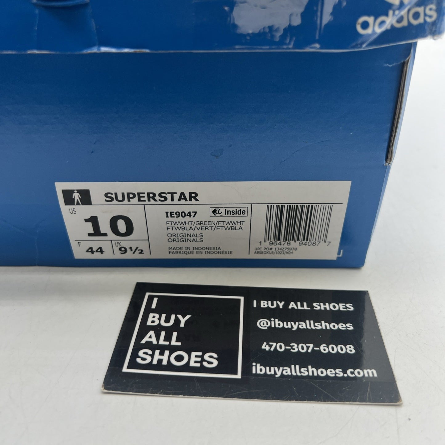 Size 10 - adidas Superstar White Green (IE9047)