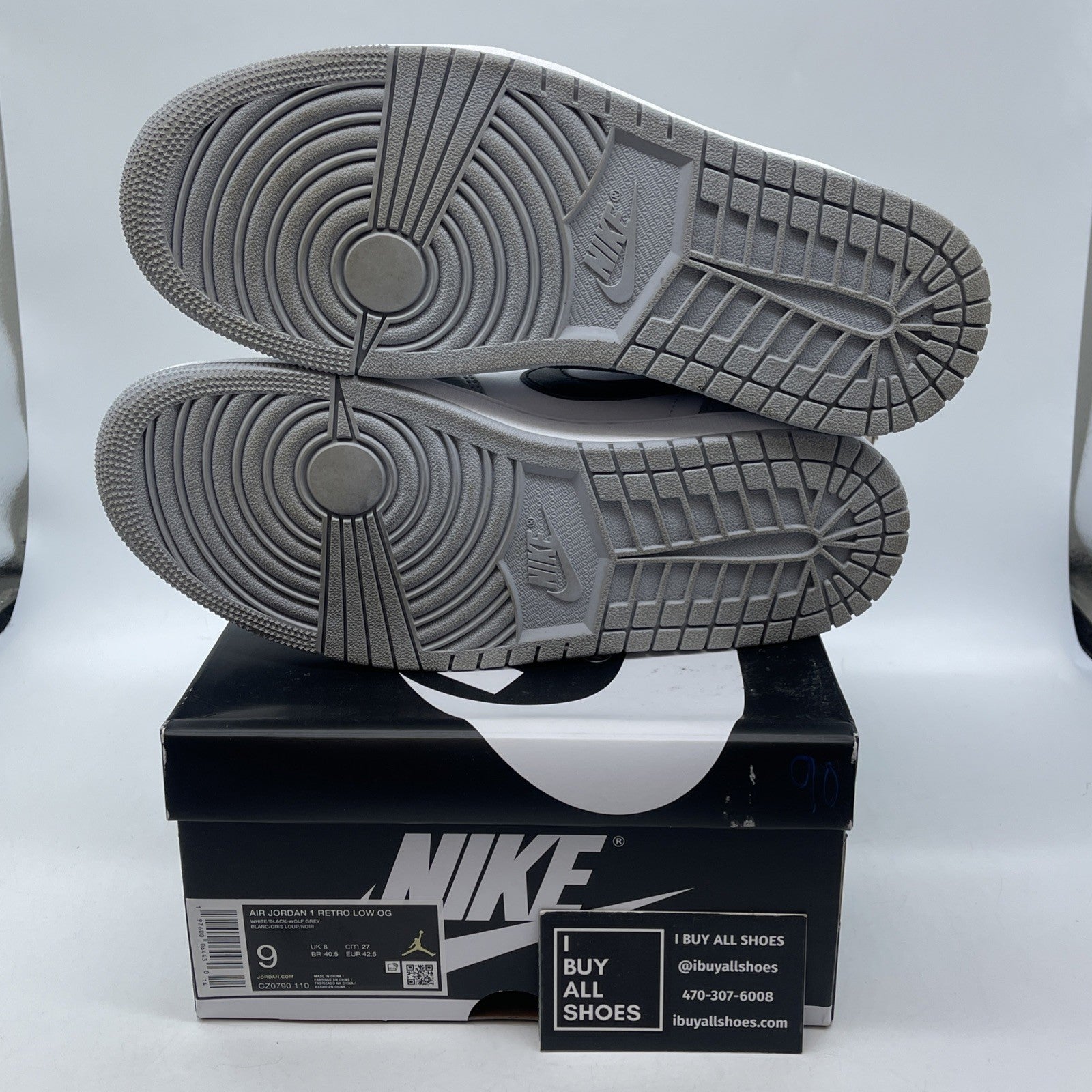 Size 9 - Air Jordan 1 Retro OG Low Barons Grey Black Leather (CZ0790-110)