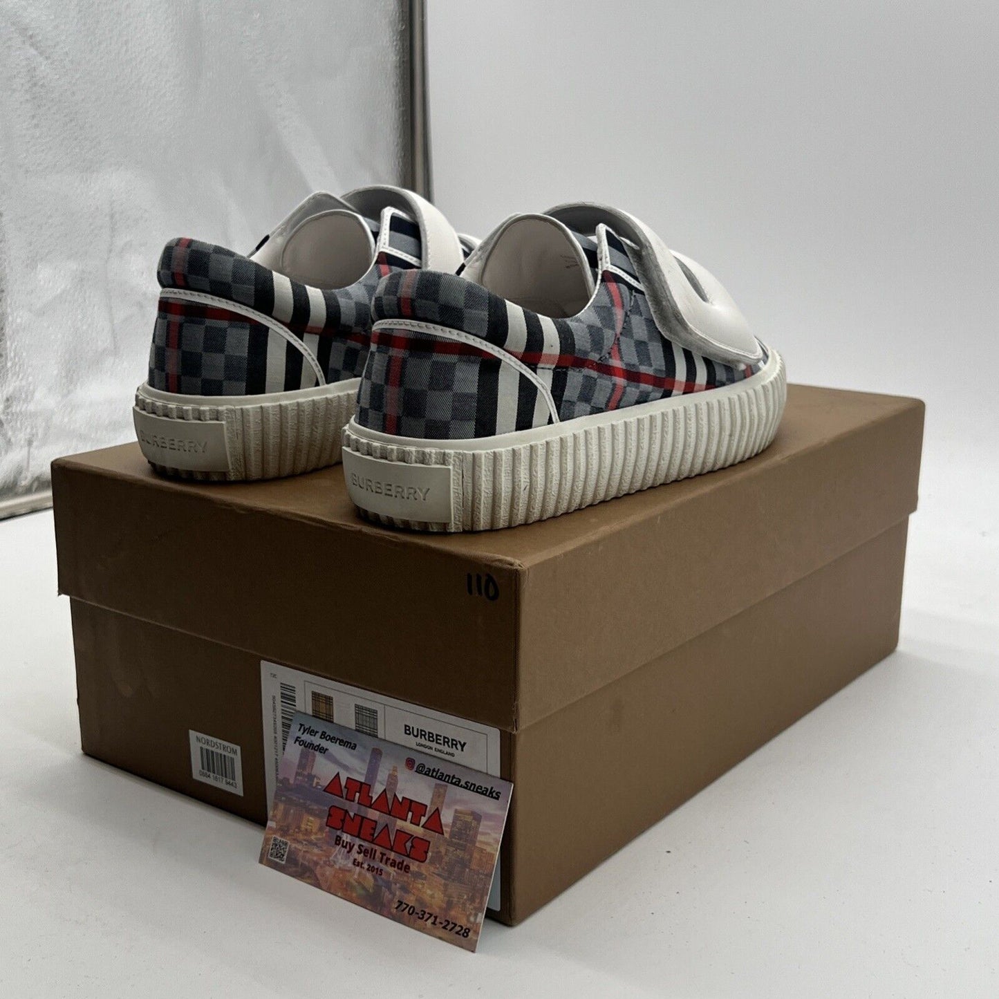 Size 3/34 - Burberry Kids' Mark Check Sneaker, Pale Blue Check (A8713)