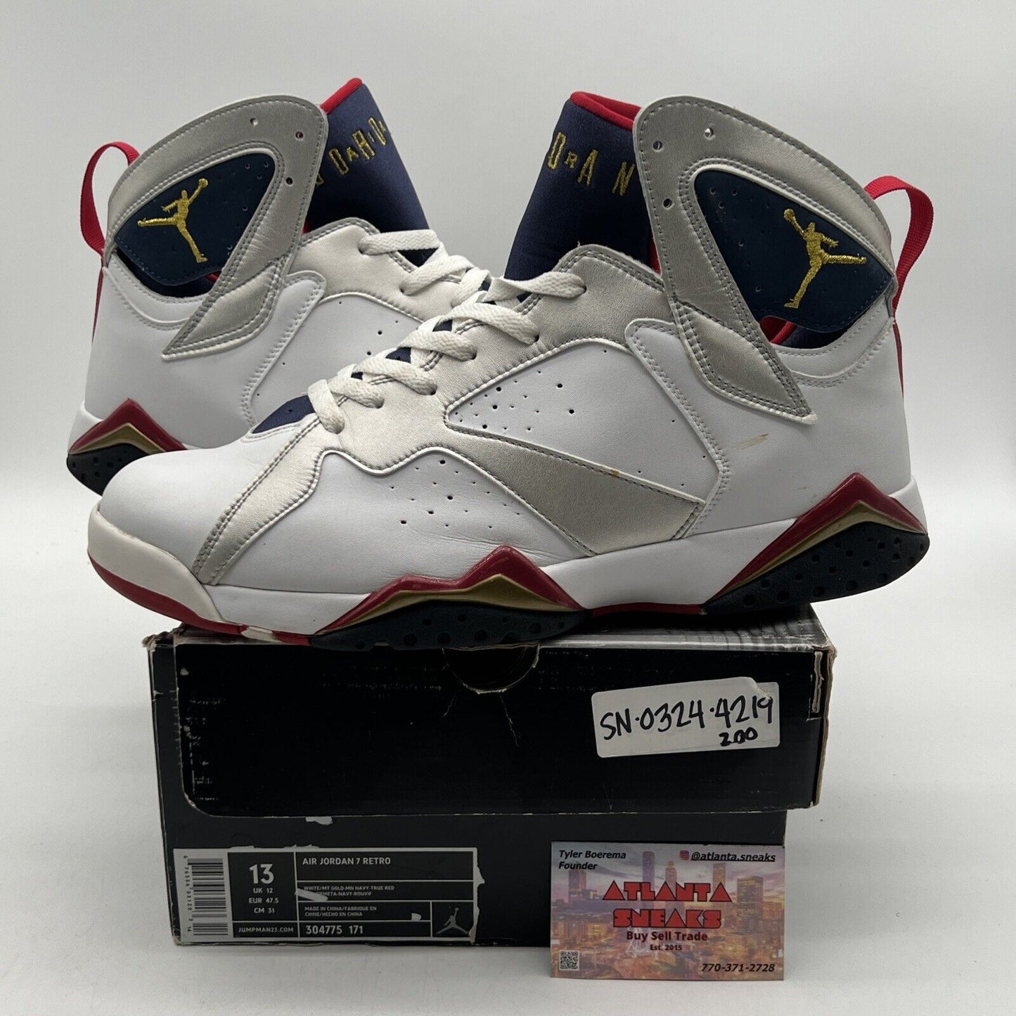 Size 13 - Air Jordan 7 Retro 2004 Olympic White Navy Red (304775-171)