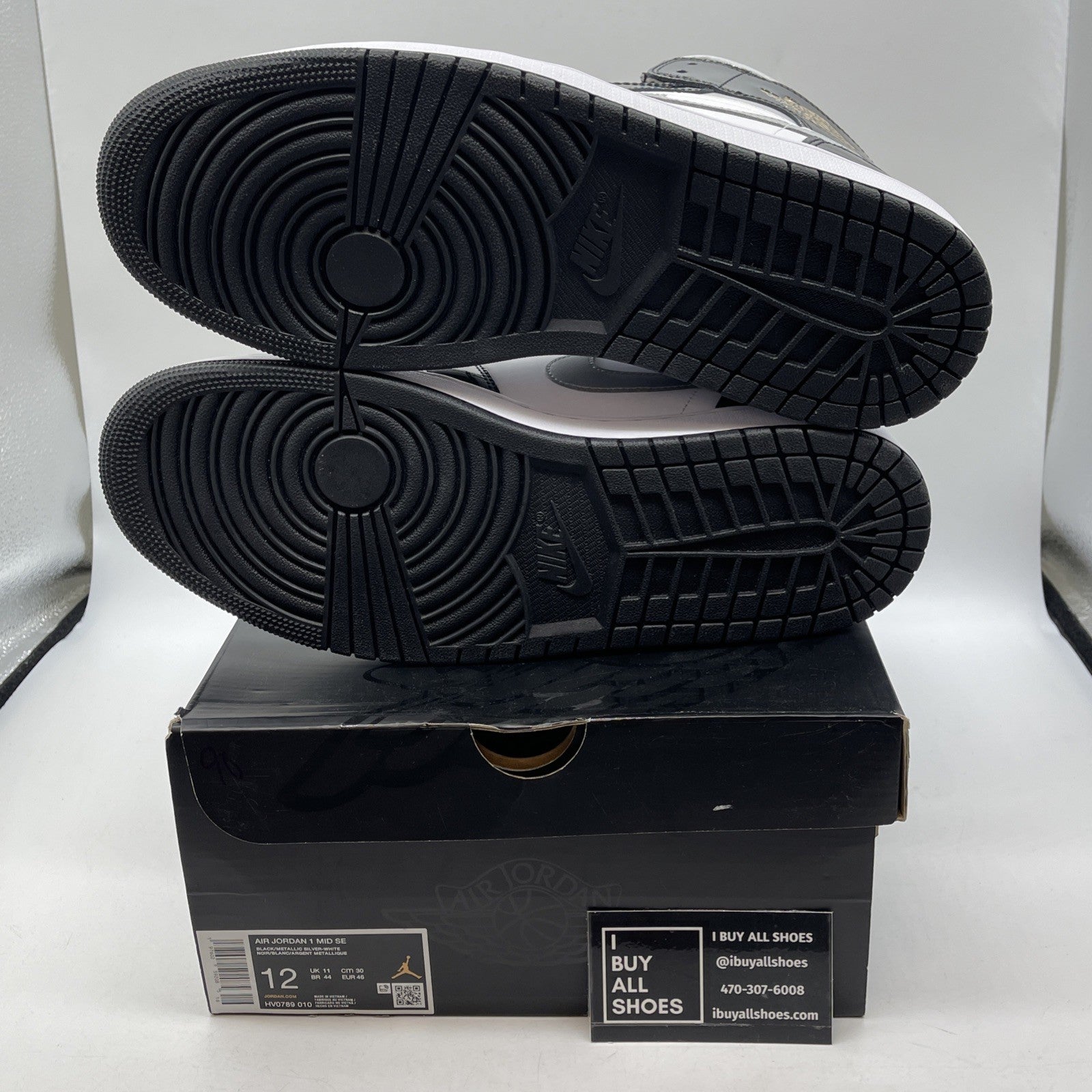 Size 12 - Air Jordan 1 SE Mid Black White Metallic Silver Leather (HV0789-010)