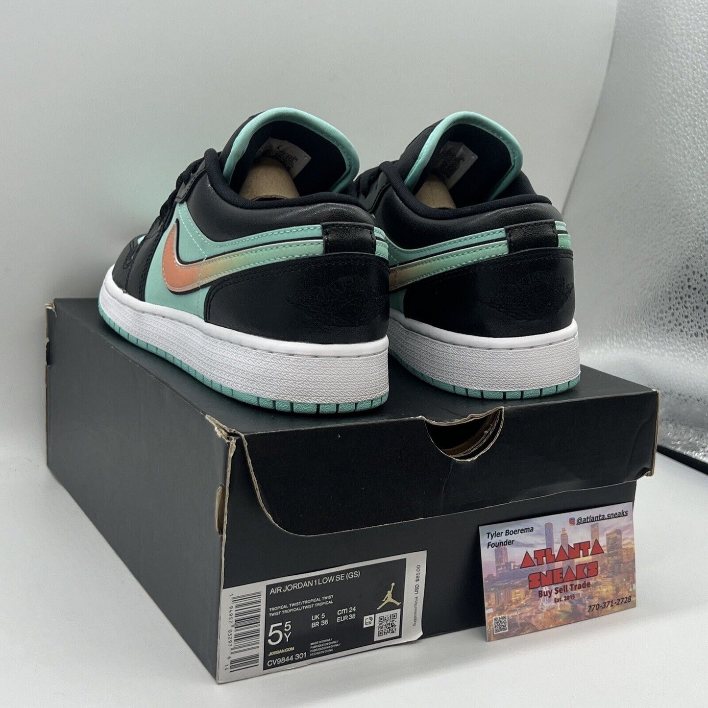 Air Jordan 1 Low SE Tropical Twist Mint Black [CV9844-301] Size 5.5Y  Brand New