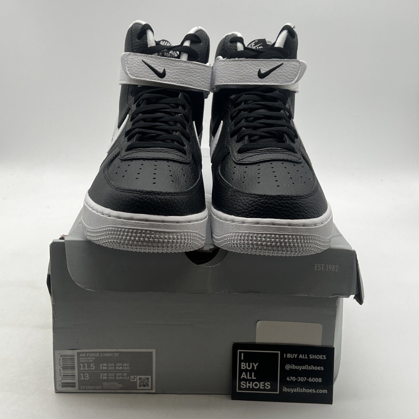 Size 11.5 - Nike Air Force 1 '07 High Black White (CT2303-002)