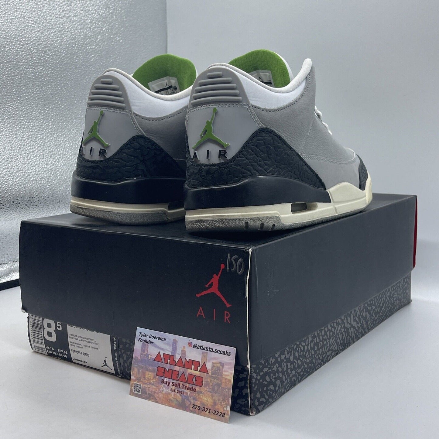 Size 8.5 - Air Jordan 3 Retro Chlorophyll White Black Gray Green (136064-006)