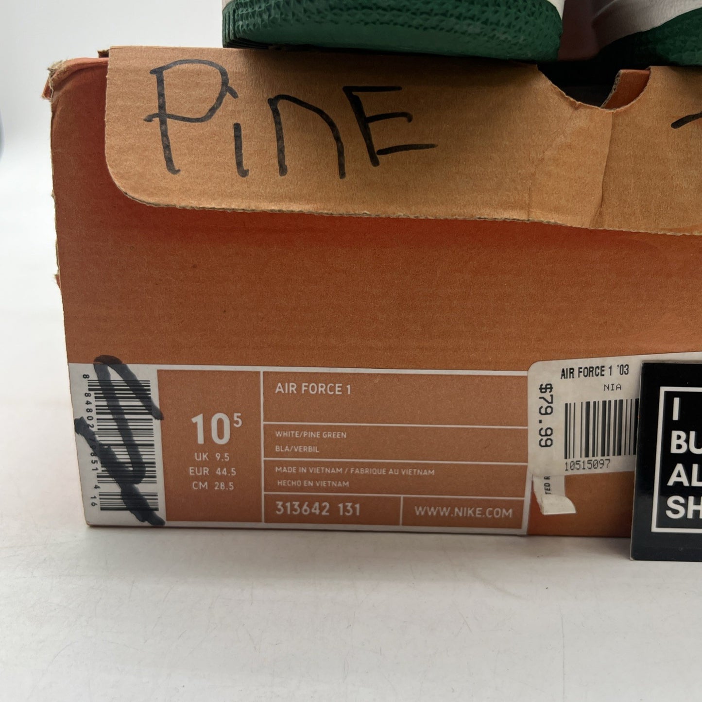 Size 10.5 - Nike Air Force 1 White Pine Green (313642-131)