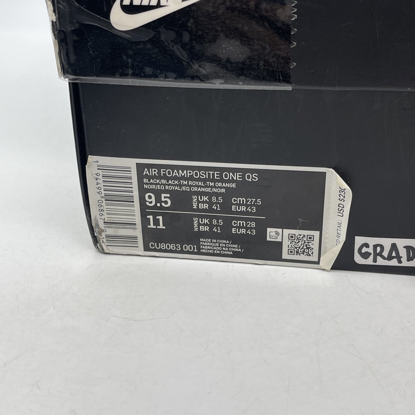Size 9.5 - Nike Air Foamposite One QS Gradient Soles Grey Suede (CU8063-001)