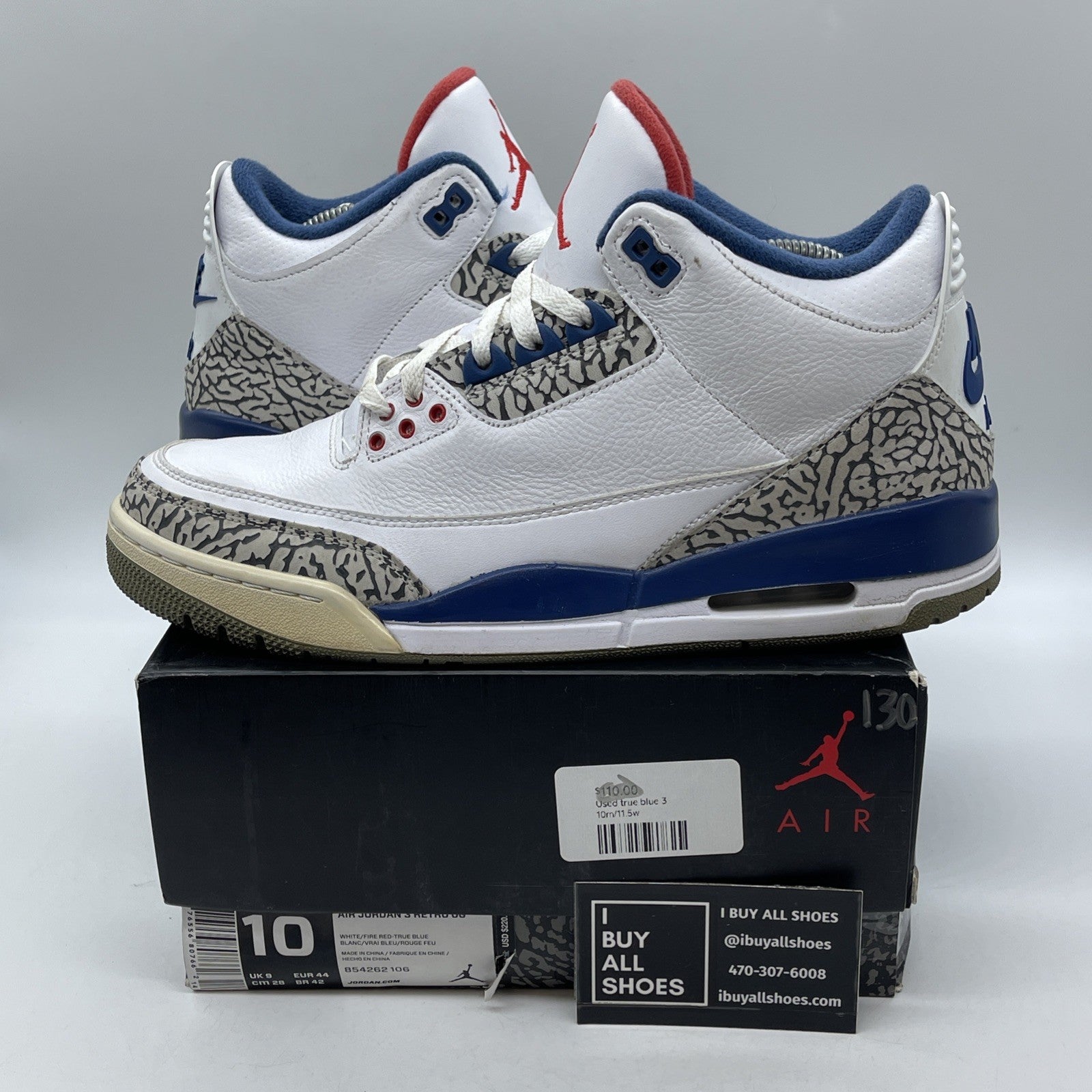 Size 10 - Jordan 3 Retro OG Mid True Blue Grey White Leather (854262-106)